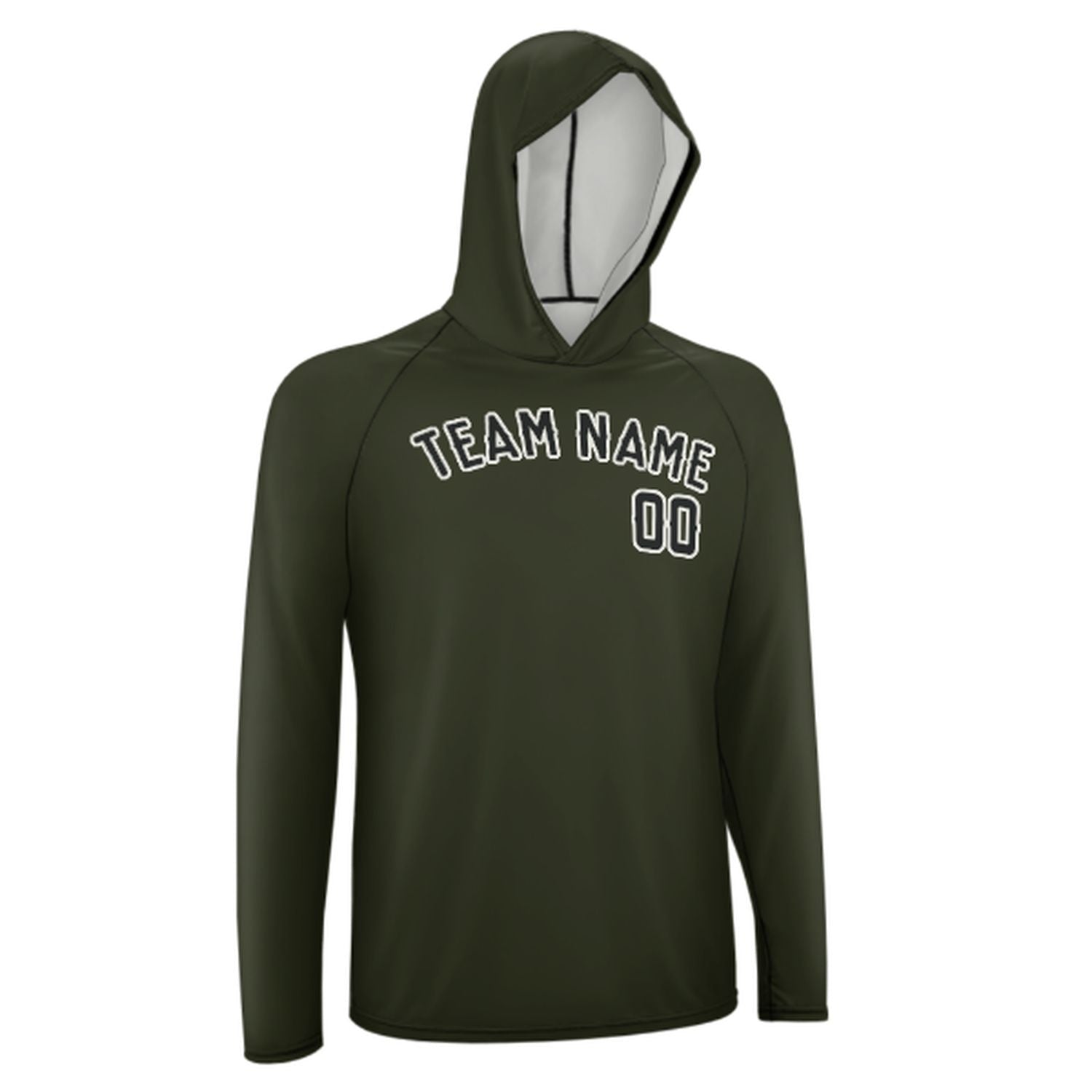 Maßgeschneidertes Dunkles Oliv Schwarz UV-Hoodie