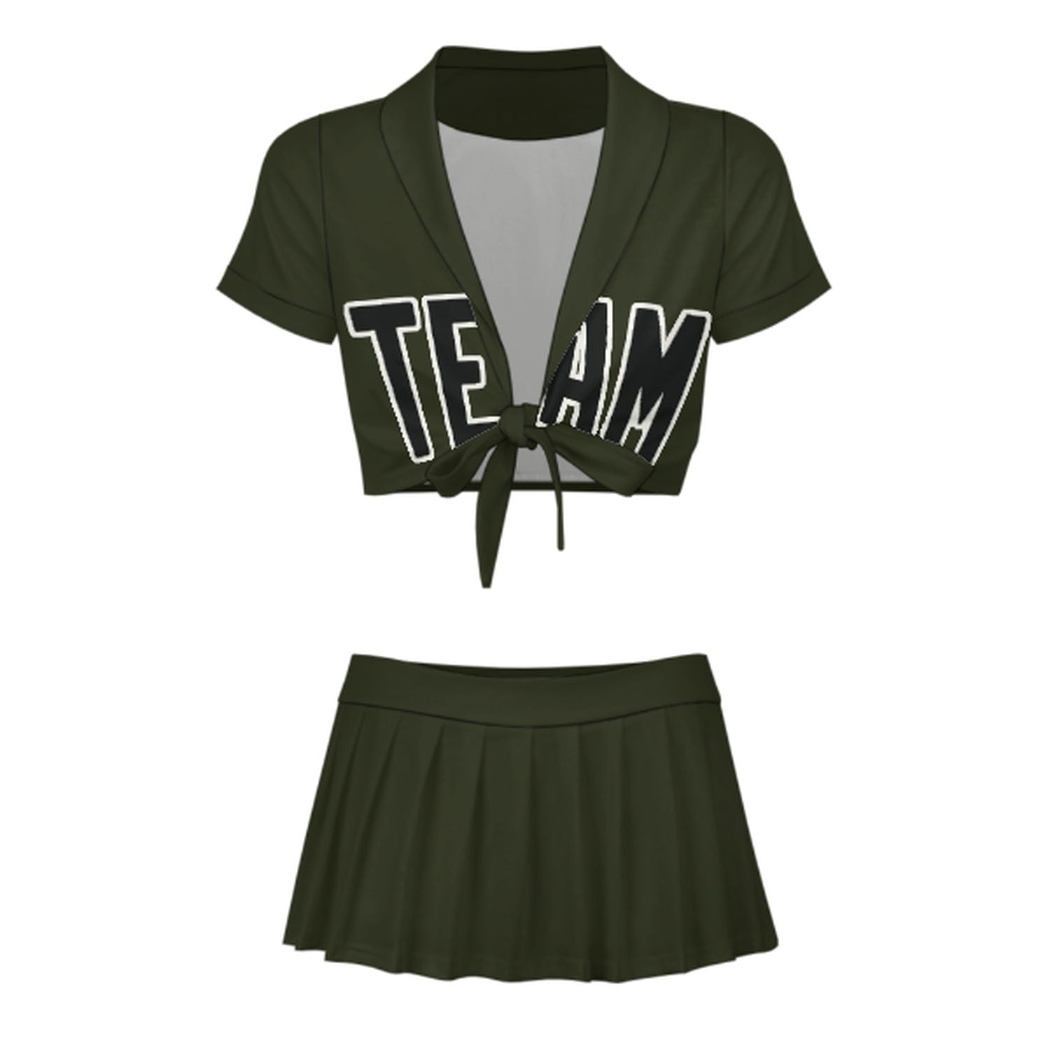 Maßgeschneidertes Dunkles Oliv Schwarz Cheerleader Outfit Set