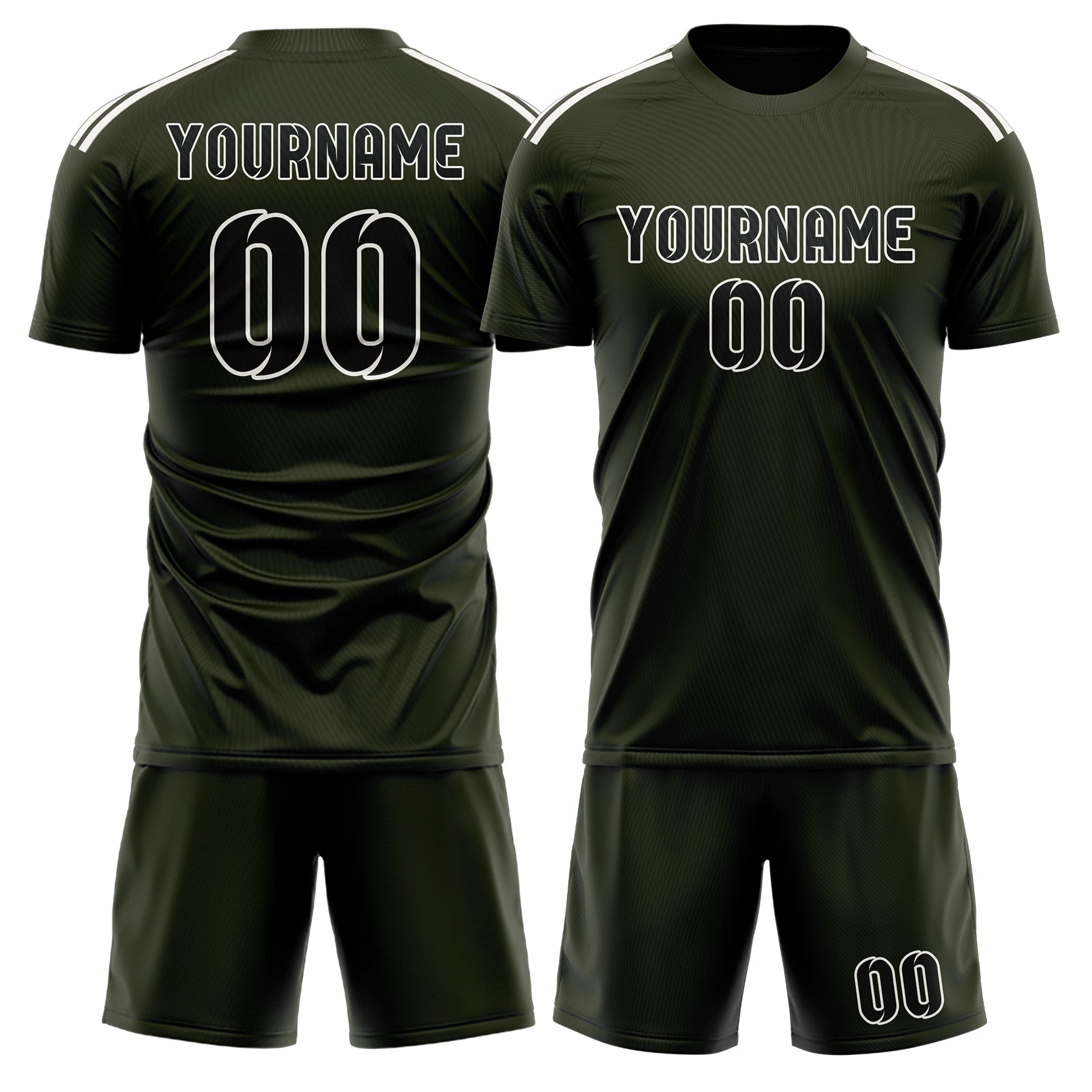 Maßgeschneidertes Professionelles Dunkles Oliv Schwarz Fußballtrikot-Set