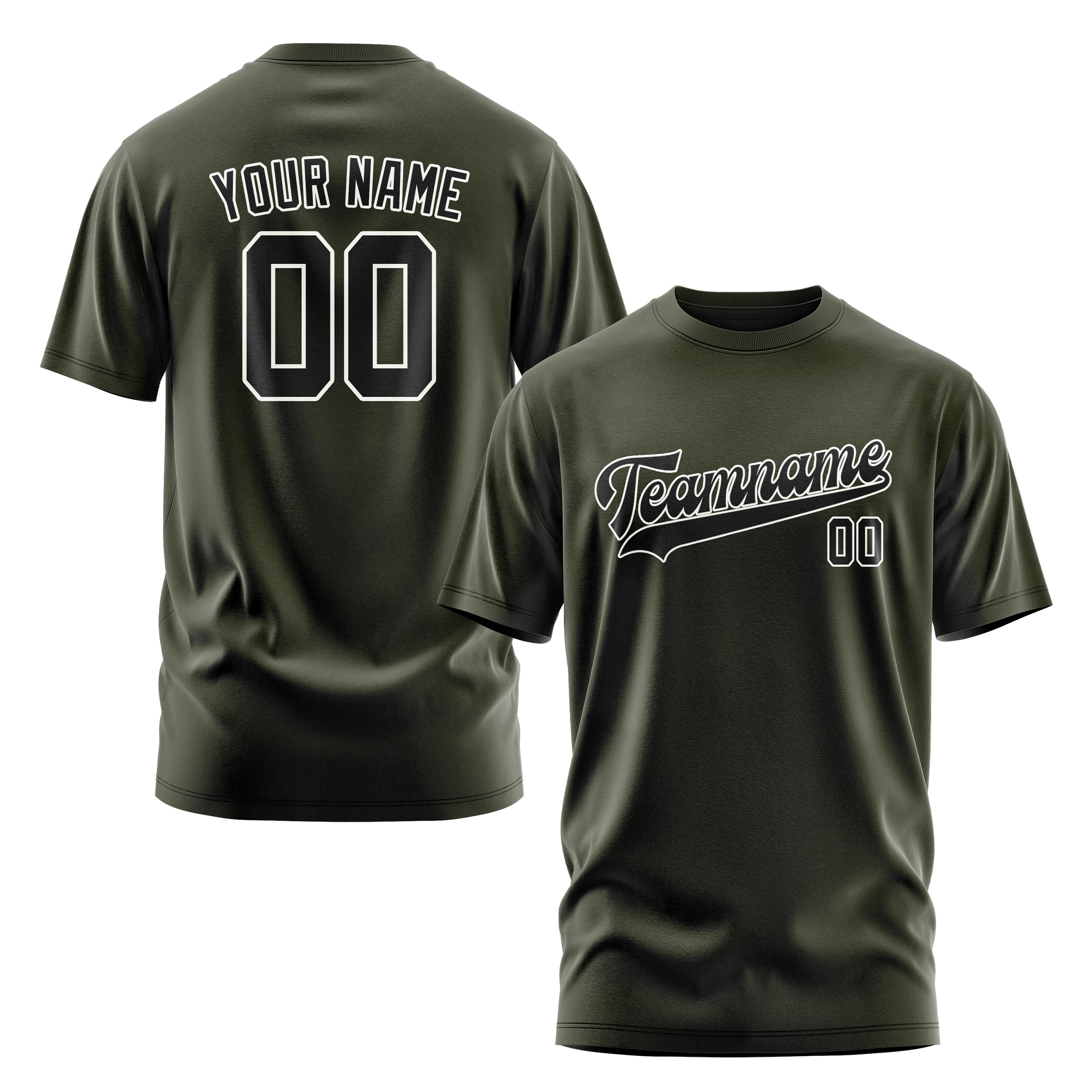 Maßgeschneidertes Dunkles Oliv Schwarz T-Shirt