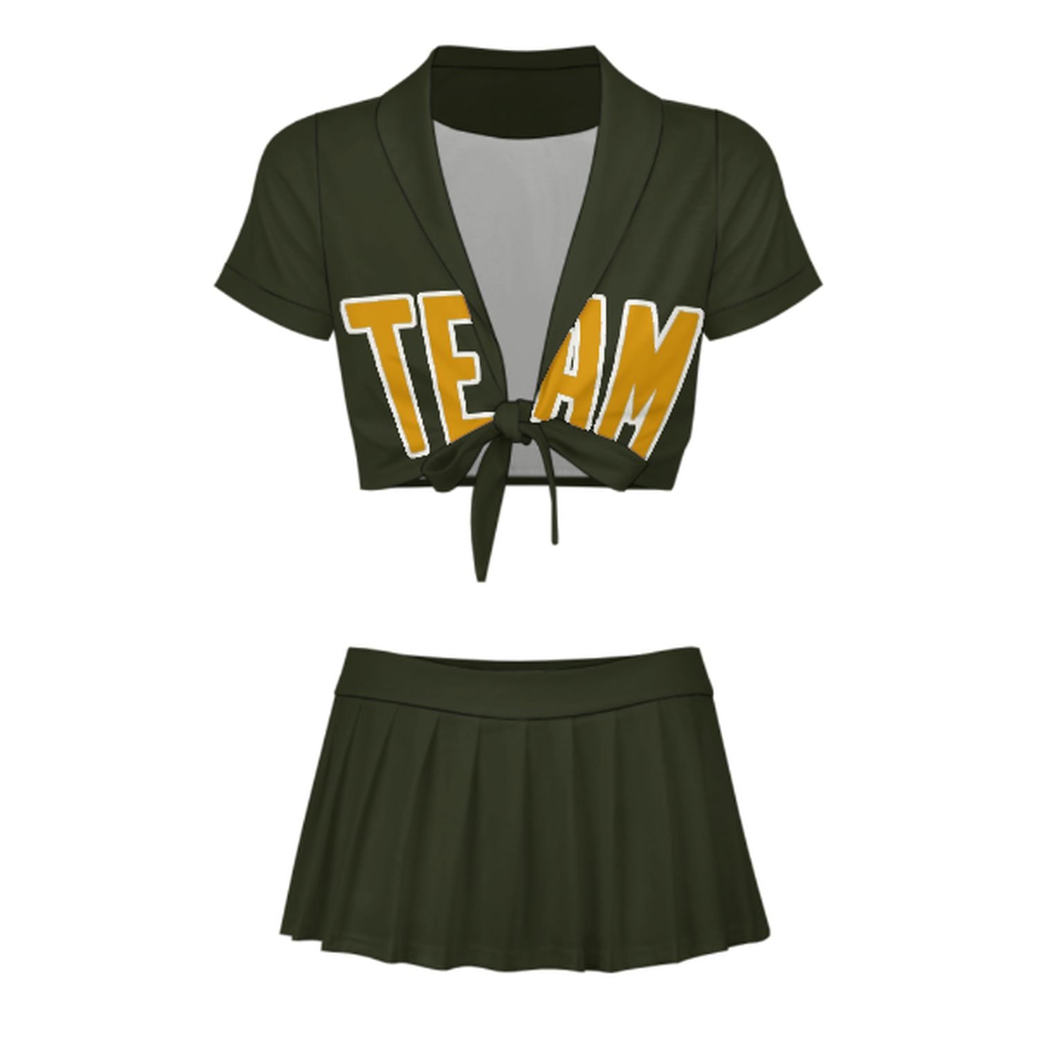 Maßgeschneidertes Dunkles Oliv Gelb Cheerleader Outfit Set