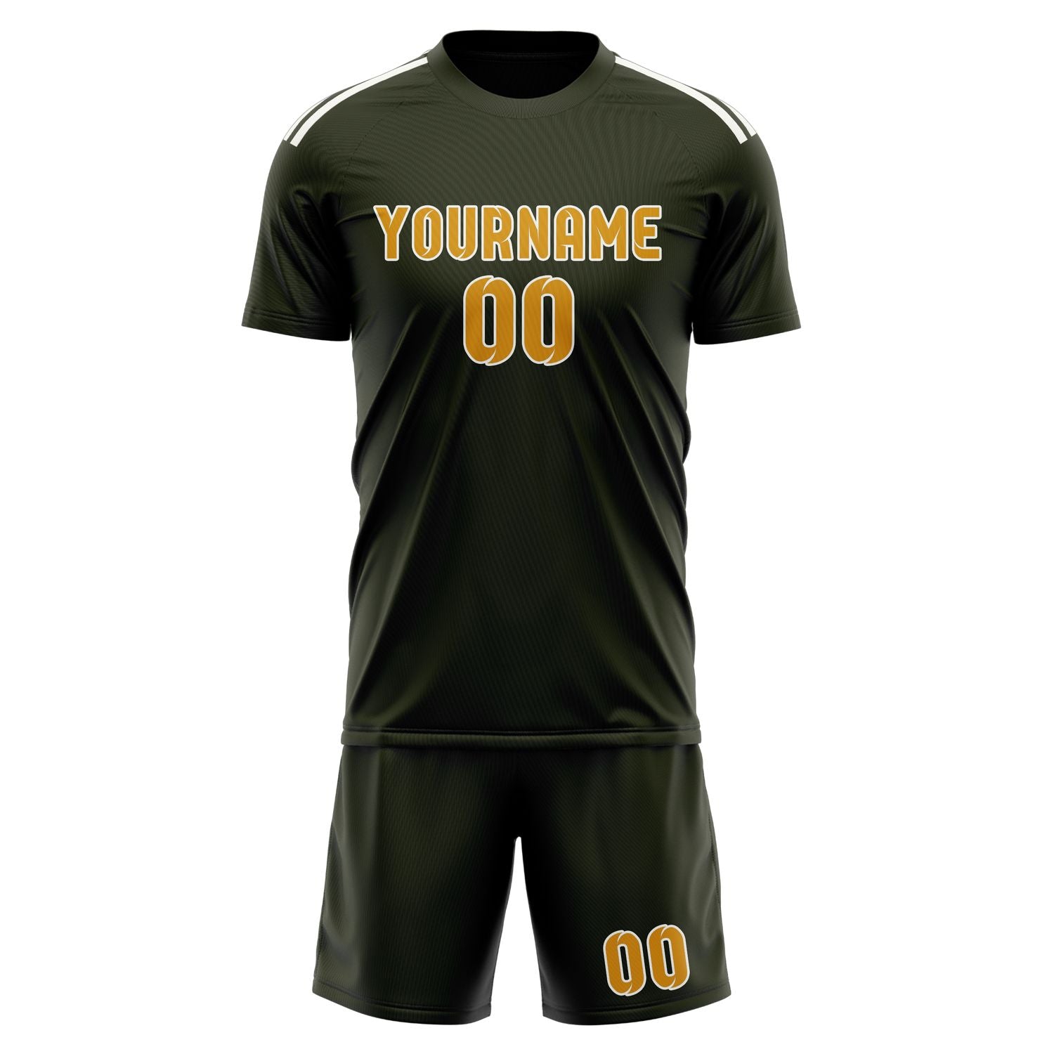 Maßgeschneidertes Professionelles Dunkles Oliv Gelb Fußballtrikot-Set