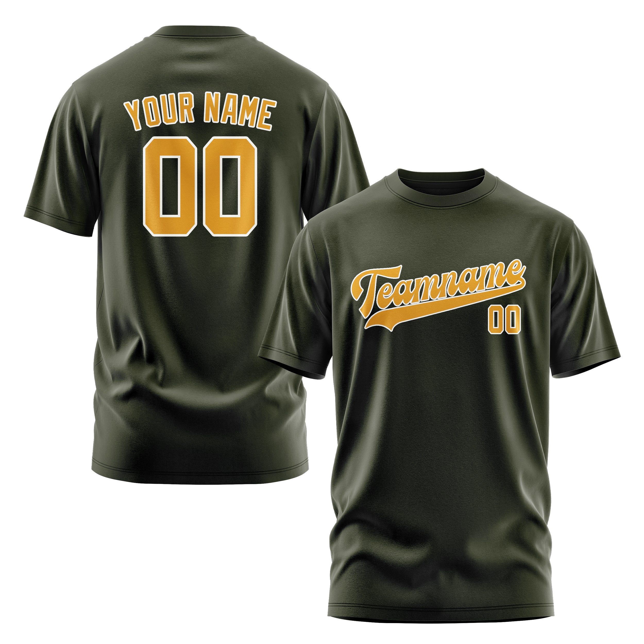Maßgeschneidertes Dunkles Oliv Gelb T-Shirt