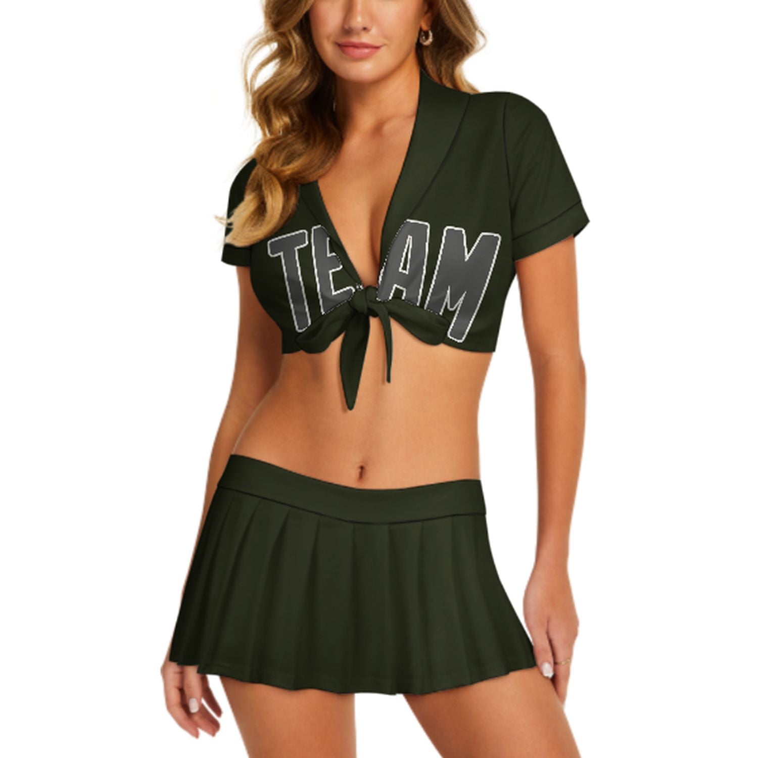 Maßgeschneidertes Dunkles Oliv Dunkelgrau Cheerleader Outfit Set