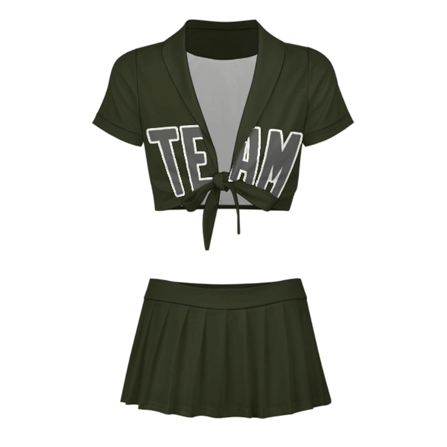 Maßgeschneidertes Dunkles Oliv Dunkelgrau Cheerleader Outfit Set