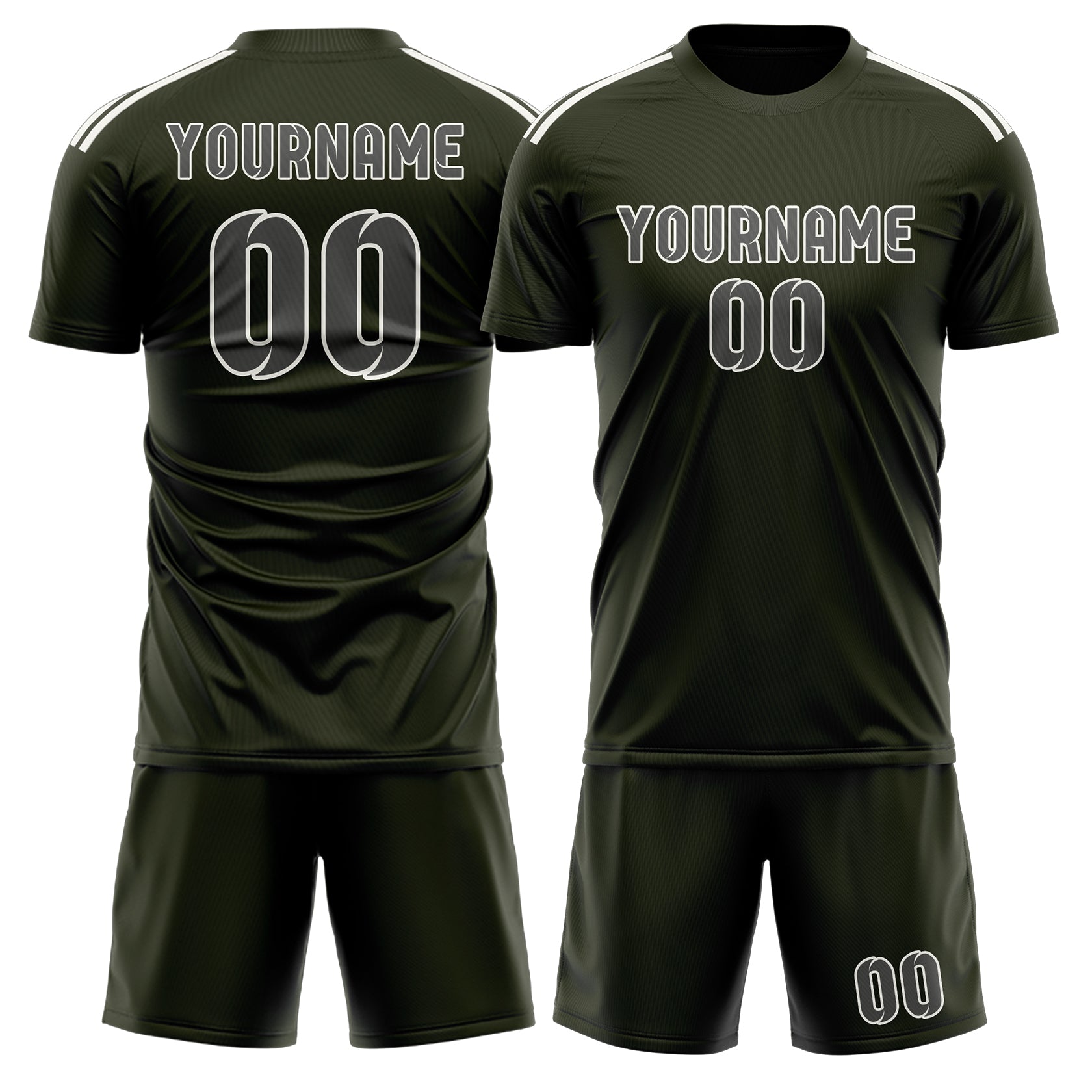 Maßgeschneidertes Professionelles Dunkles Oliv Dunkelgrau Fußballtrikot-Set