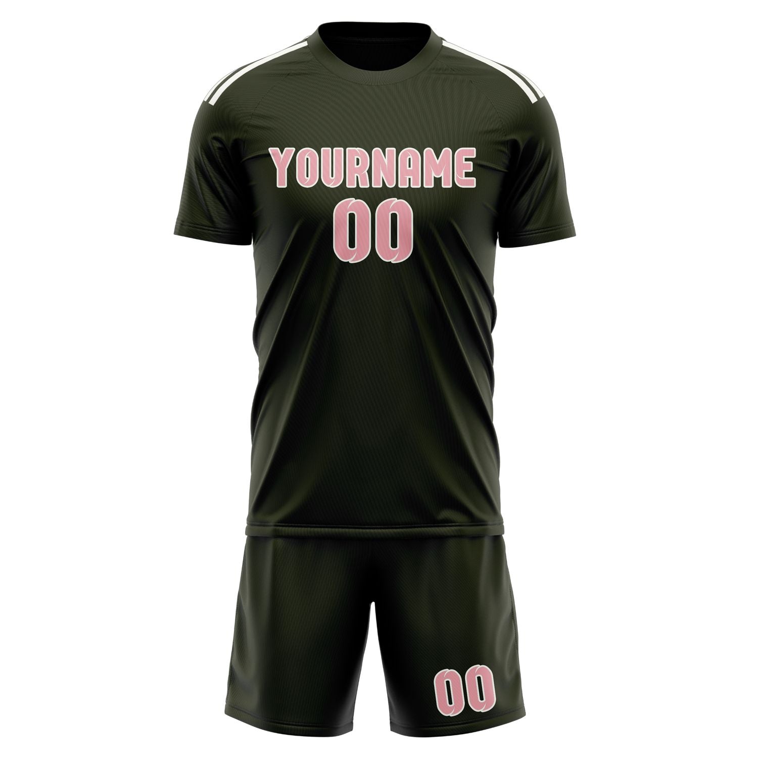 Maßgeschneidertes Professionelles Dunkles Oliv Rosa Fußballtrikot-Set