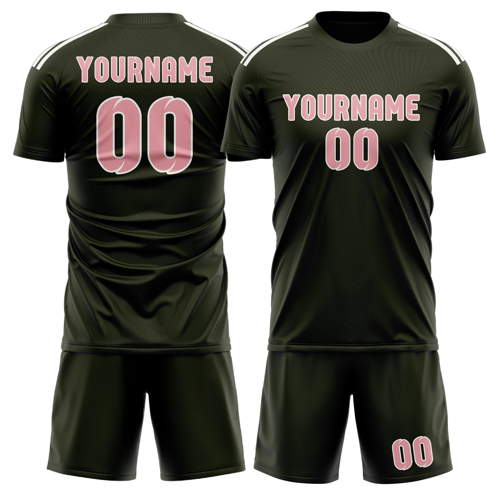 Maßgeschneidertes Professionelles Dunkles Oliv Rosa Fußballtrikot-Set