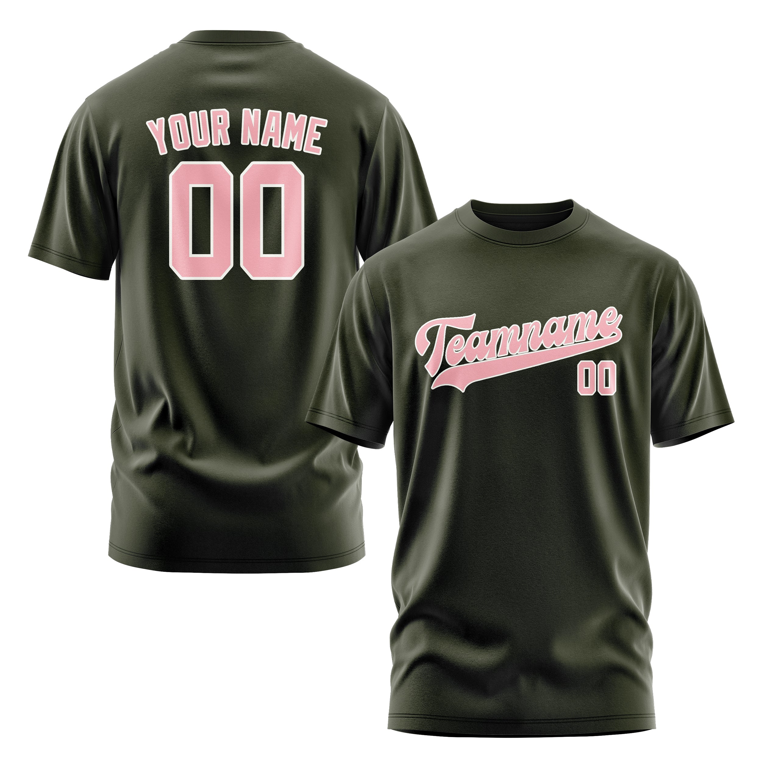 Maßgeschneidertes Dunkles Oliv Rosa T-Shirt