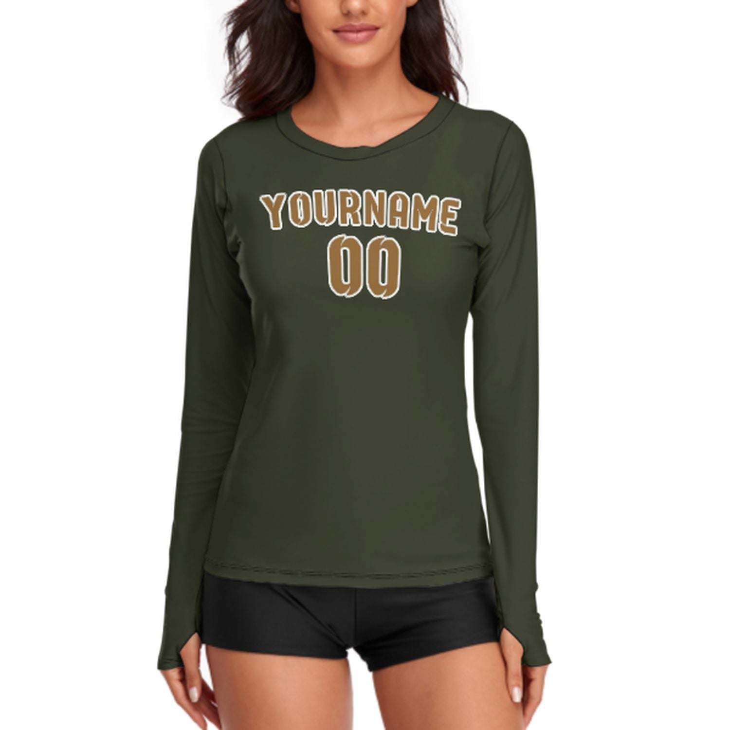 Maßgeschneidertes Dunkles Oliv Khaki Damen Langarmshirt