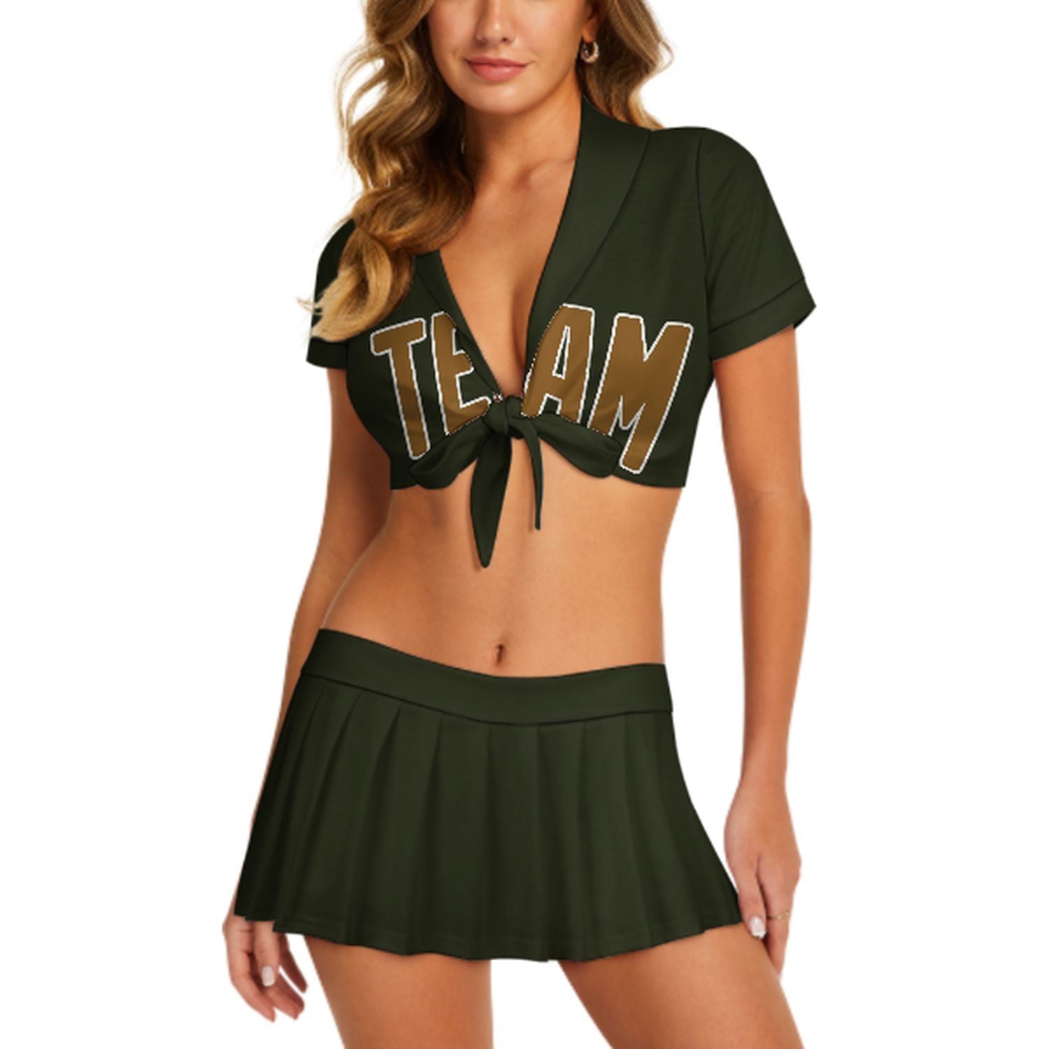 Maßgeschneidertes Dunkles Oliv Khaki Cheerleader Outfit Set
