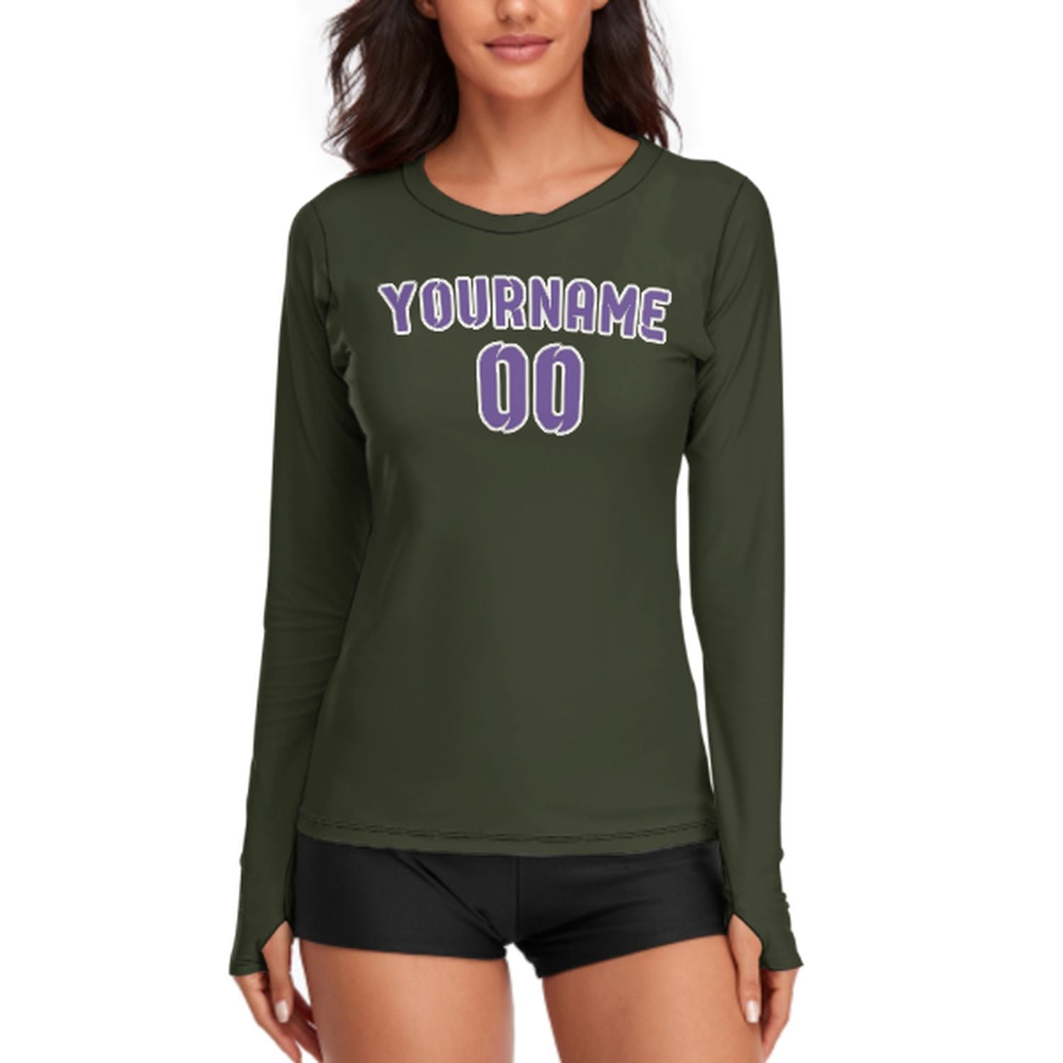 Maßgeschneidertes Dunkles Oliv Lavendel Damen Langarmshirt