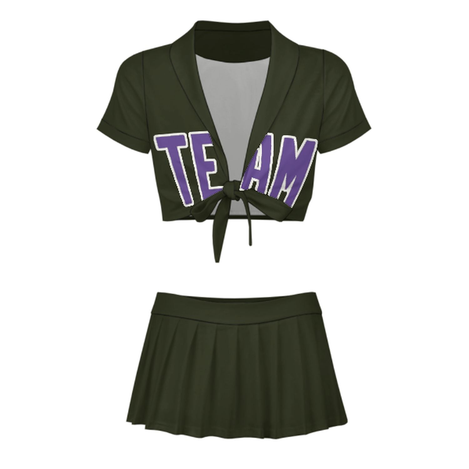 Maßgeschneidertes Dunkles Oliv Lavendel Cheerleader Outfit Set