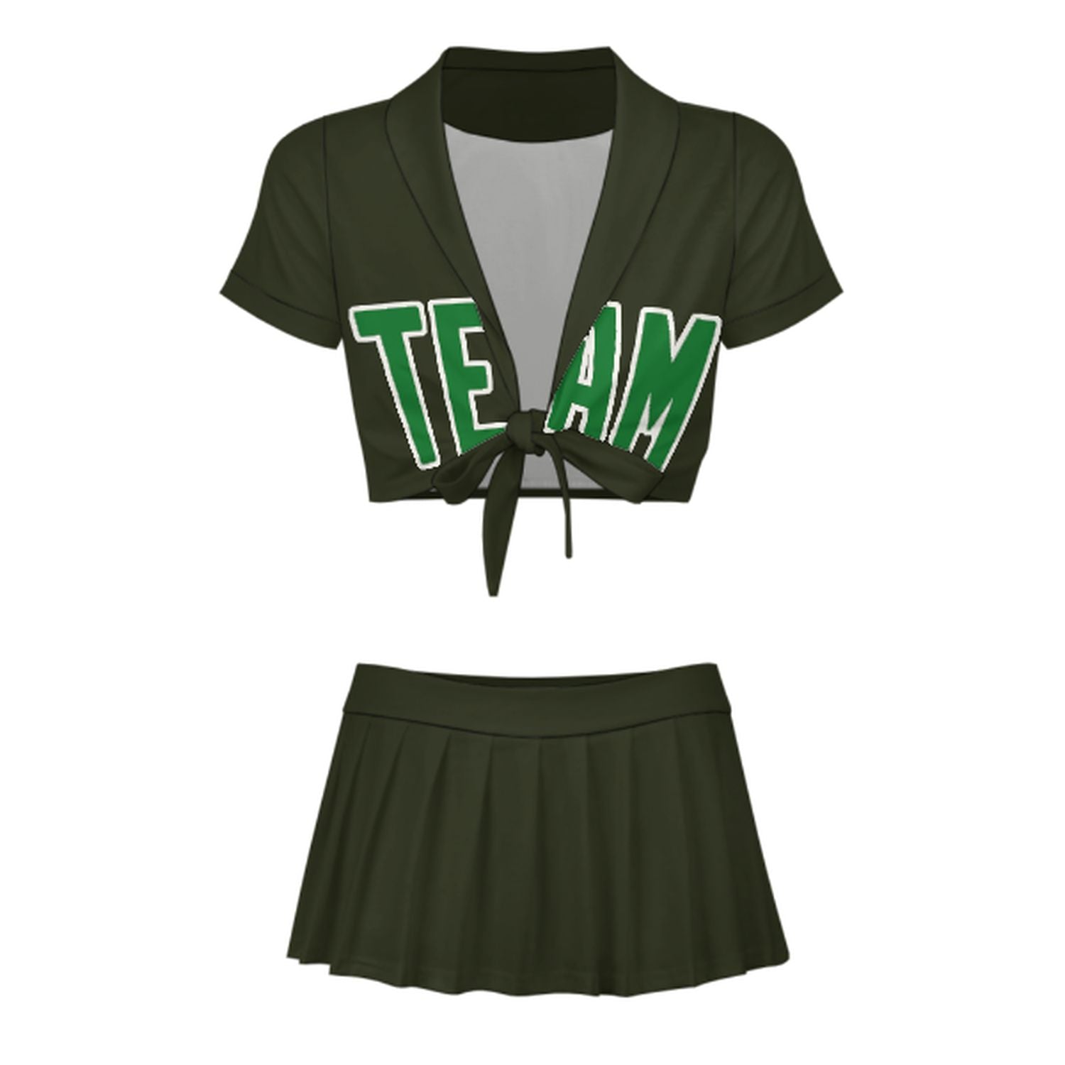 Maßgeschneidertes Dunkles Oliv Smaragdgrün Cheerleader Outfit Set