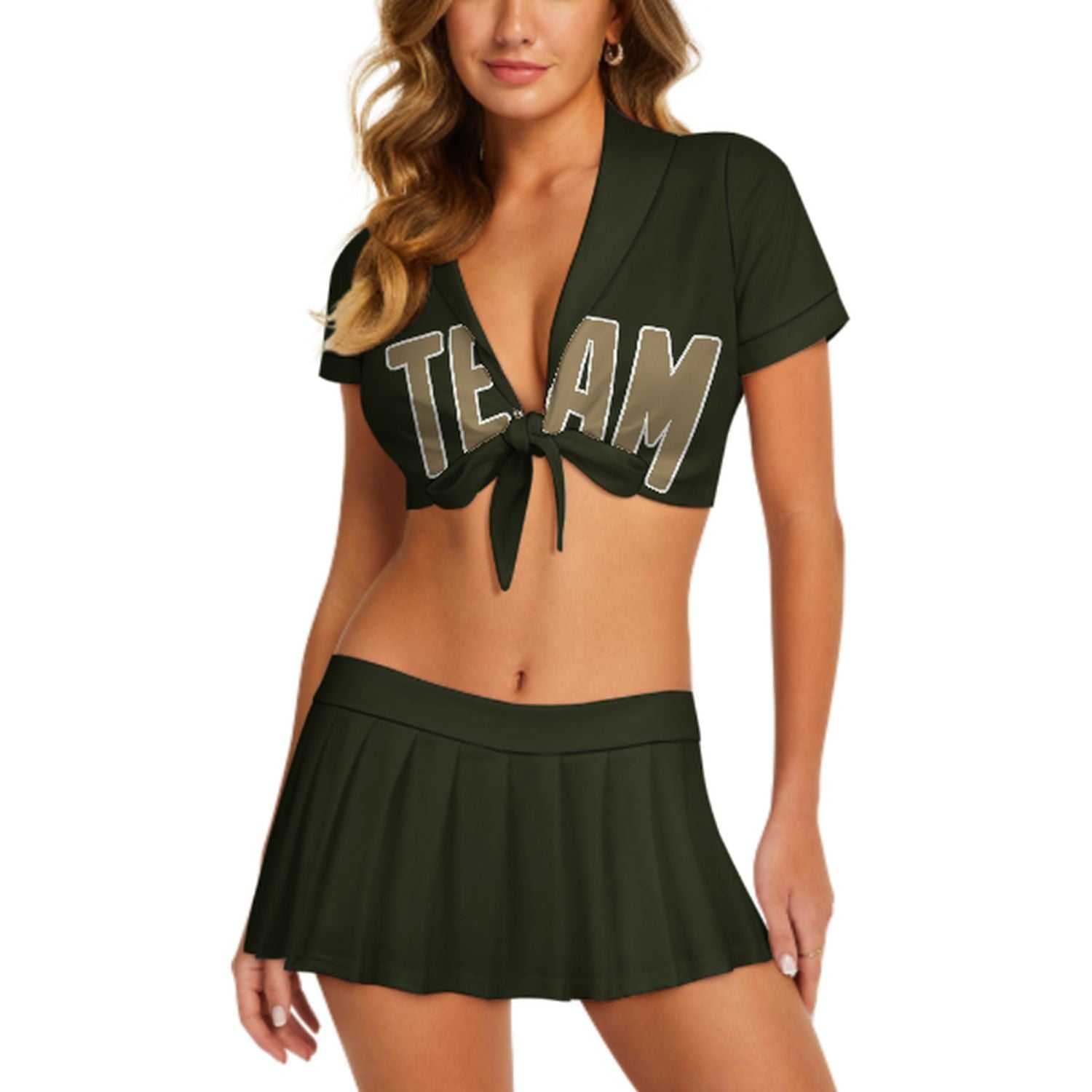 Maßgeschneidertes Dunkles Oliv Hellkhaki Cheerleader Outfit Set