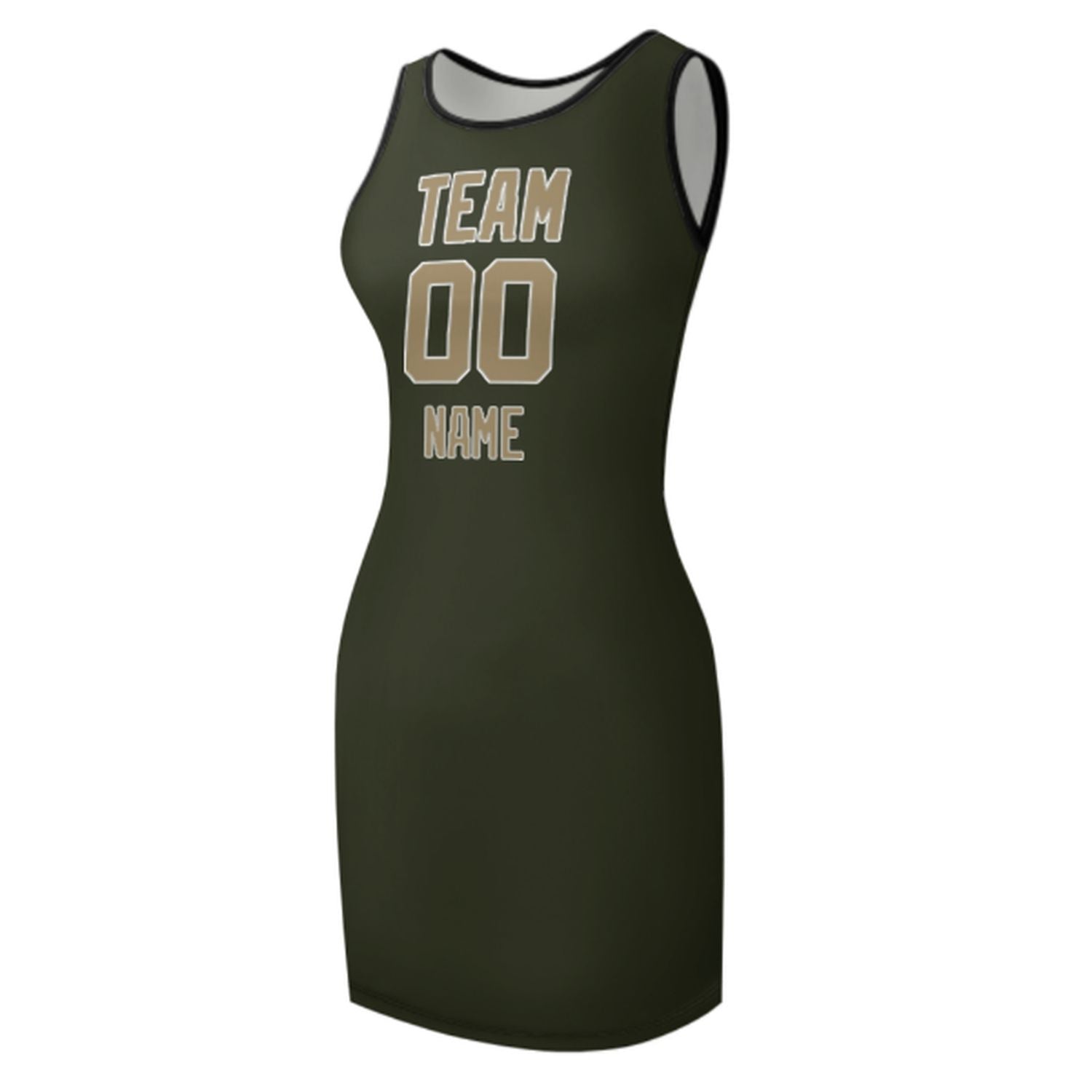 Maßgeschneidertes Dunkles Oliv Hellkhaki Ärmelloses Trägerkleid