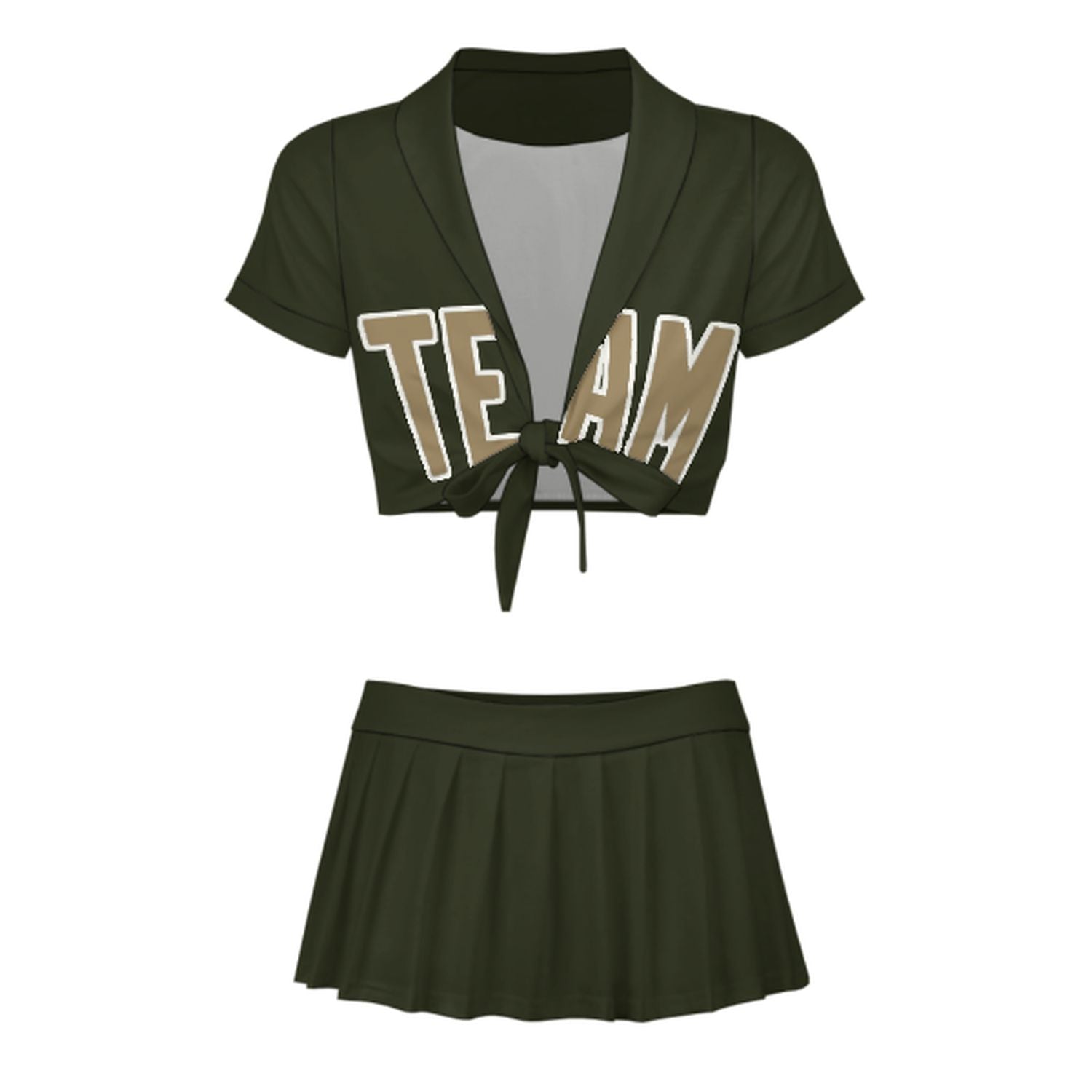 Maßgeschneidertes Dunkles Oliv Hellkhaki Cheerleader Outfit Set