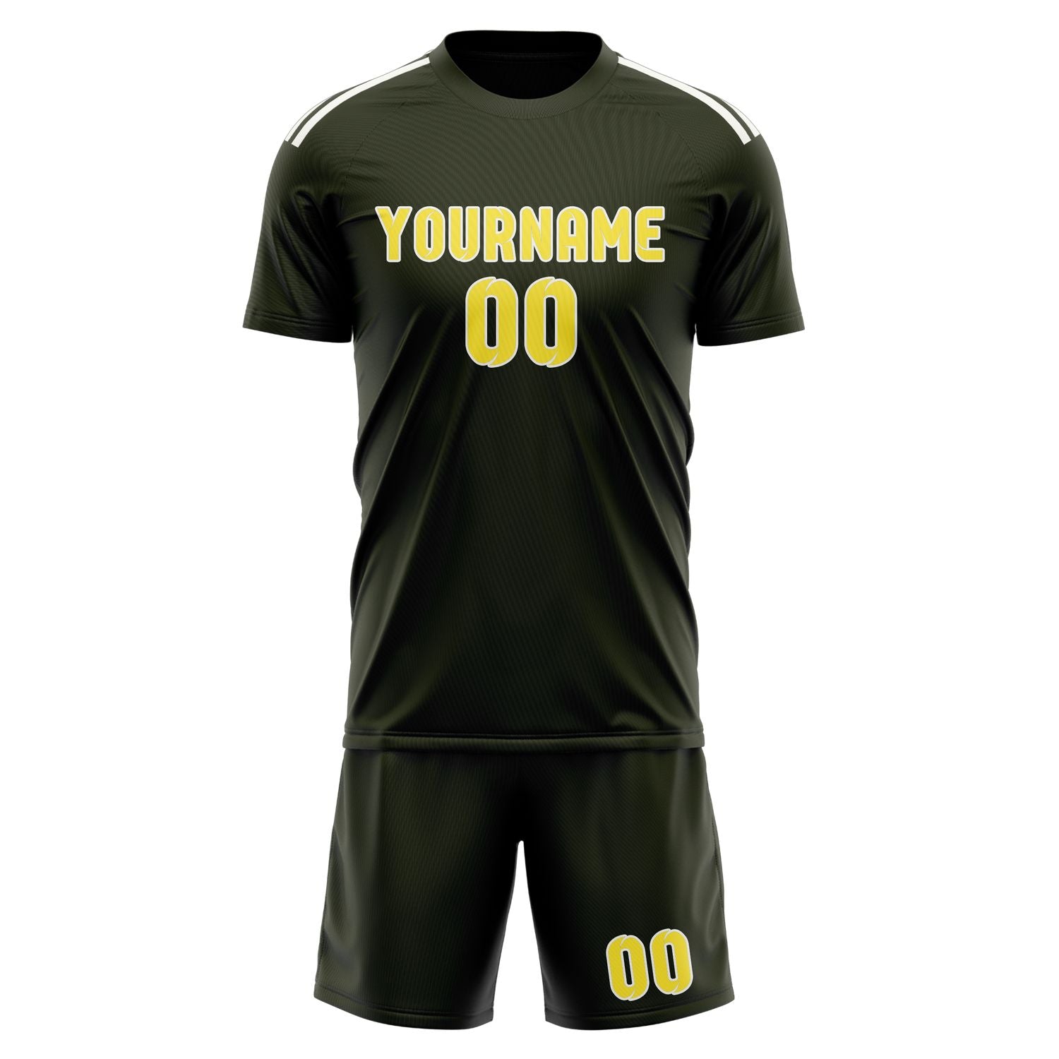 Maßgeschneidertes Professionelles Dunkles Oliv Blassgelb Fußballtrikot-Set