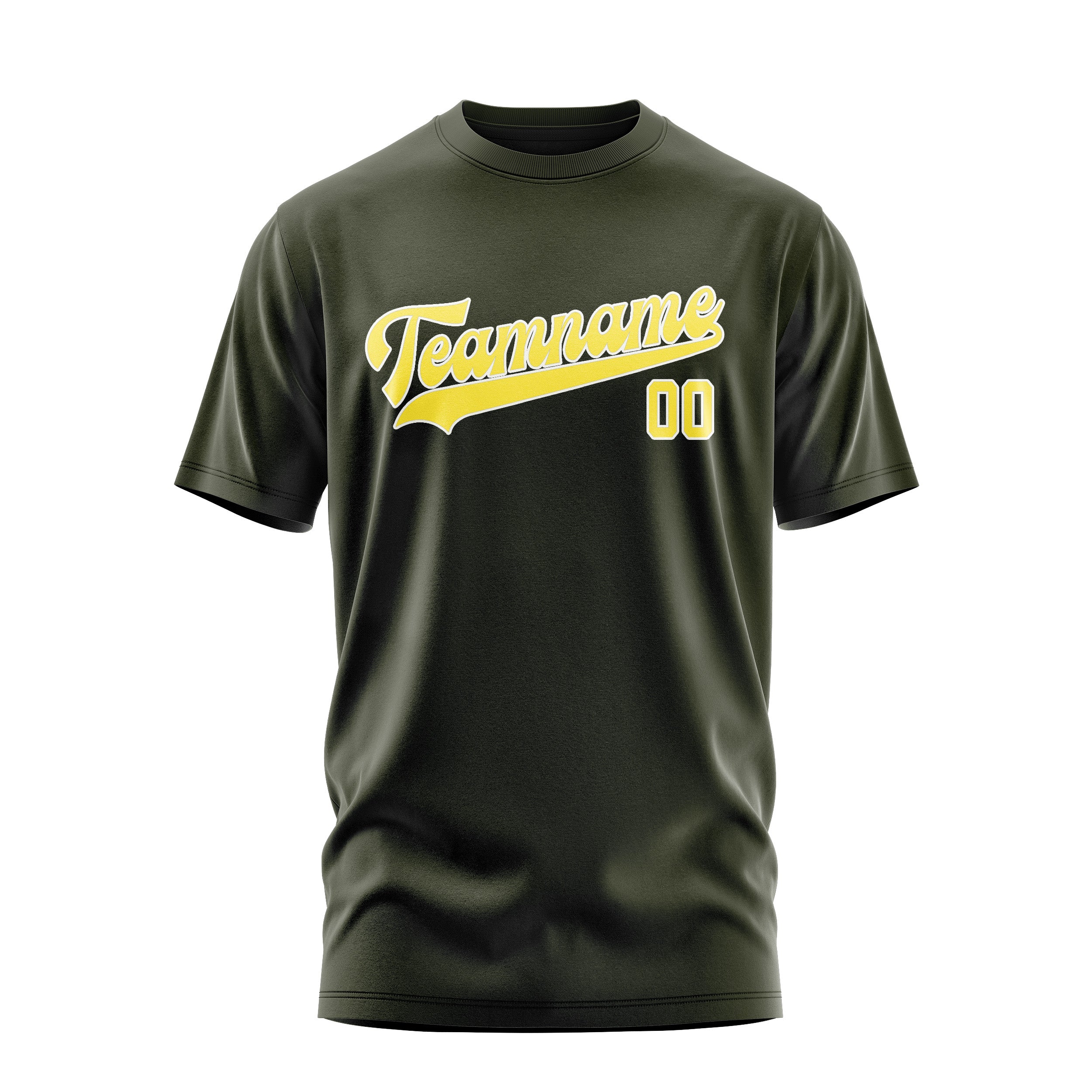 Maßgeschneidertes Dunkles Oliv Blassgelb T-Shirt