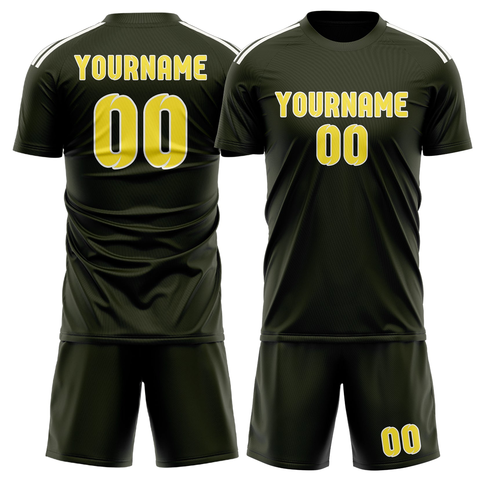 Maßgeschneidertes Professionelles Dunkles Oliv Blassgelb Fußballtrikot-Set