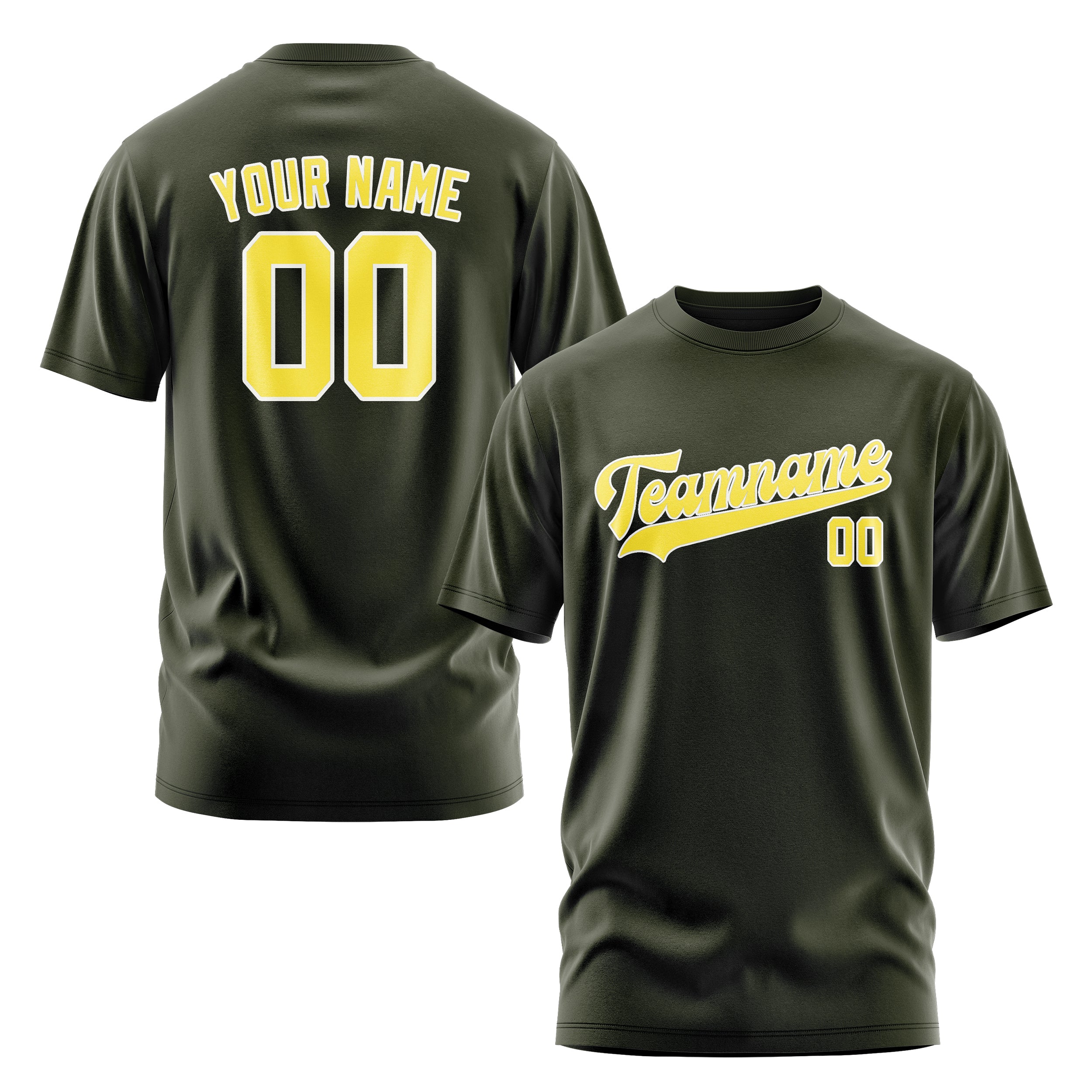 Maßgeschneidertes Dunkles Oliv Blassgelb T-Shirt
