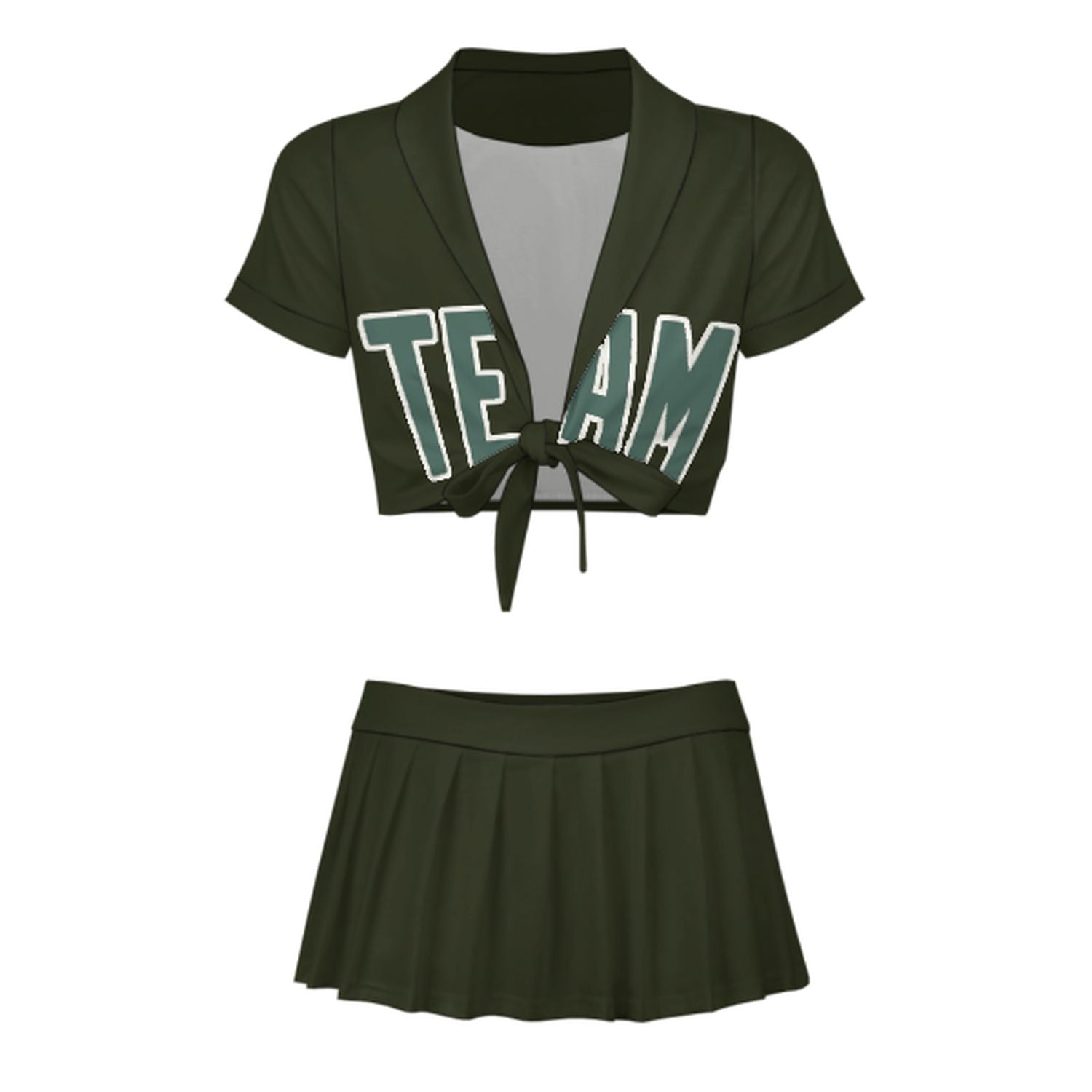 Maßgeschneidertes Dunkles Oliv Blaugrün Cheerleader Outfit Set