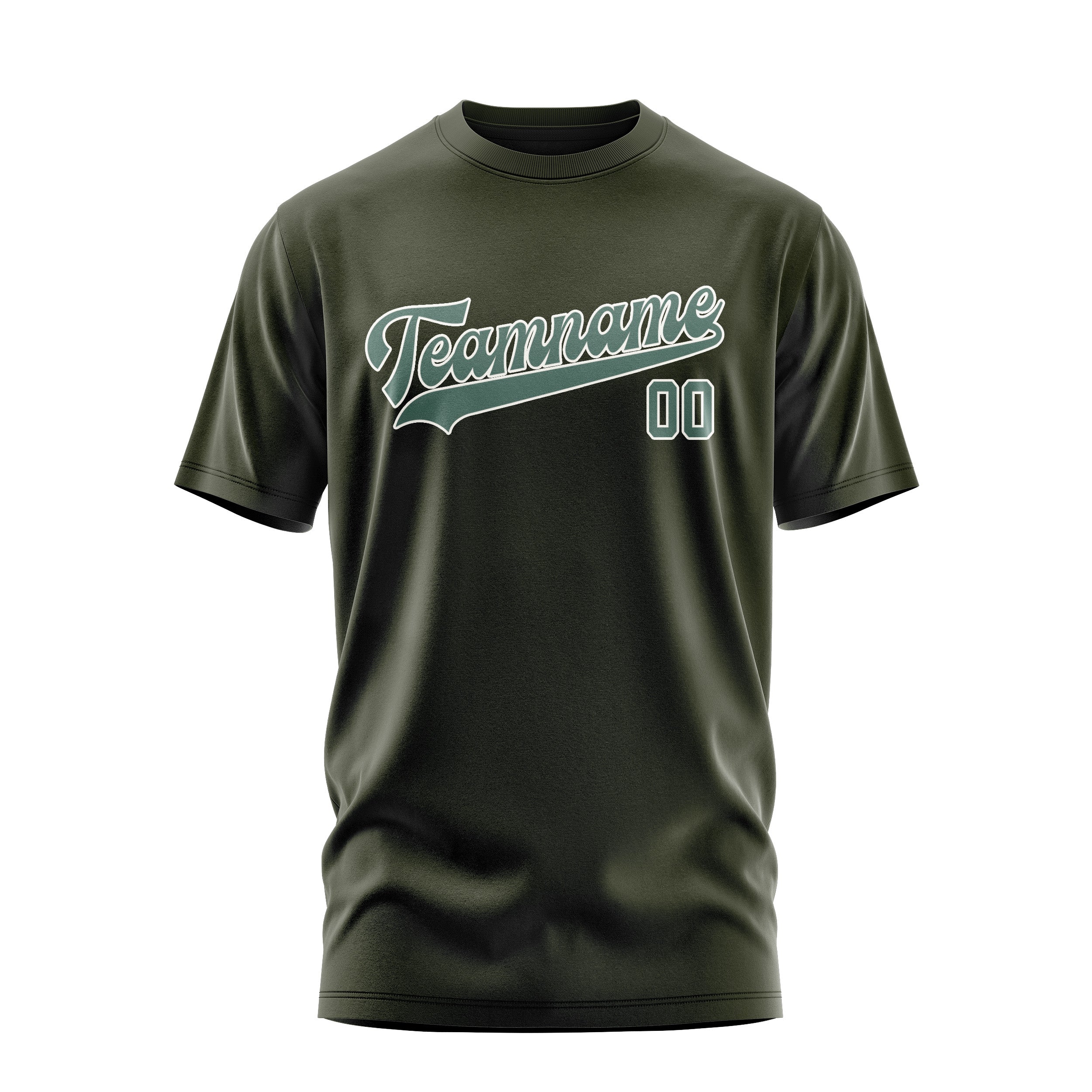 Maßgeschneidertes Dunkles Oliv Blaugrün T-Shirt