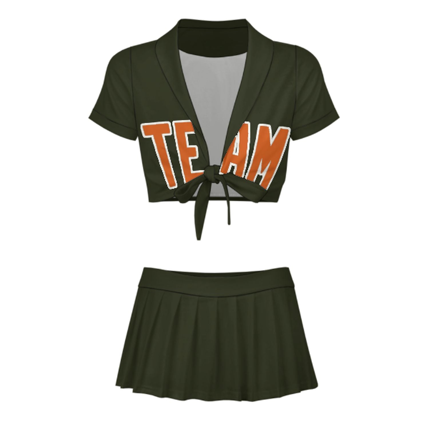 Maßgeschneidertes Dunkles Oliv Orange Cheerleader Outfit Set