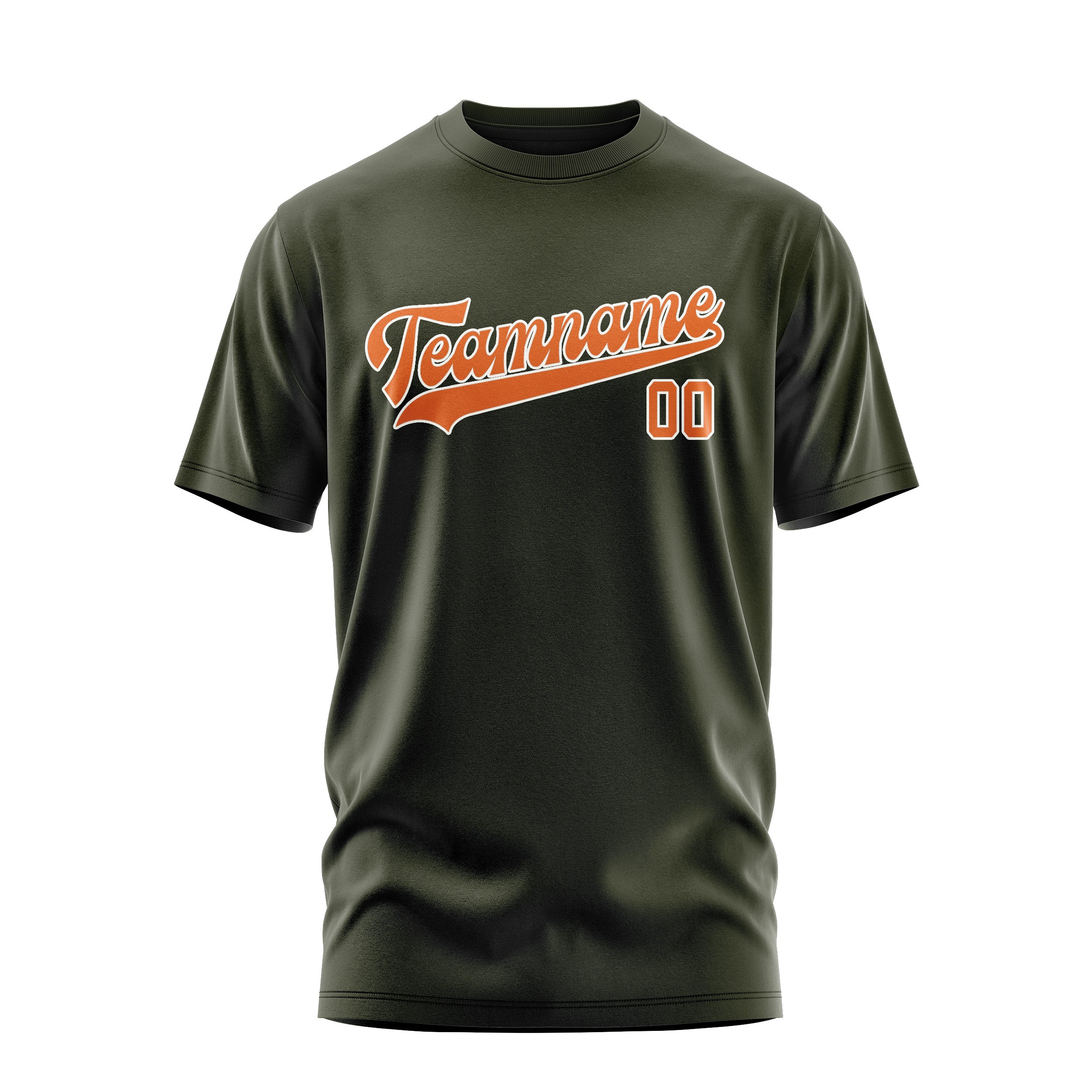 Maßgeschneidertes Dunkles Oliv Orange T-Shirt