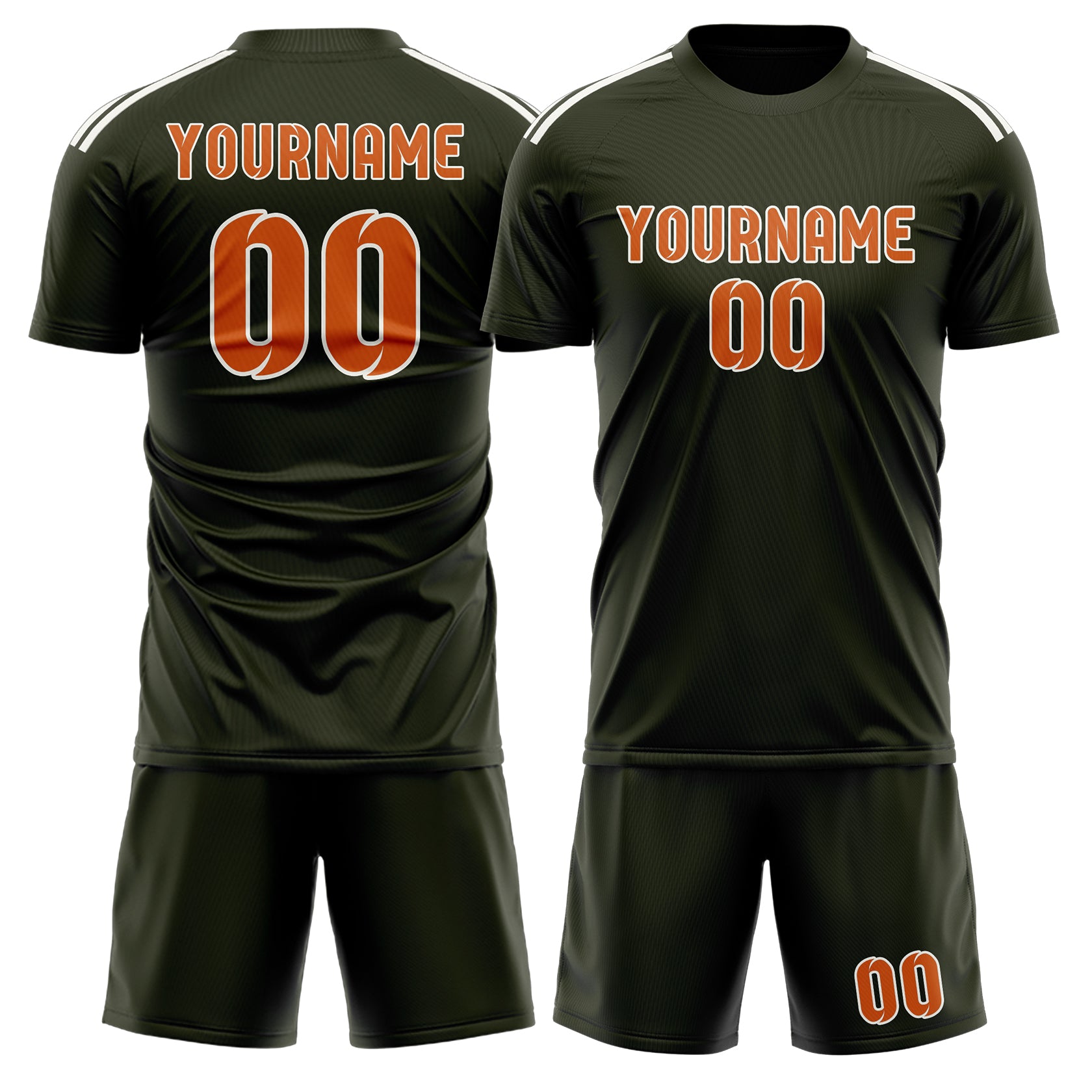 Maßgeschneidertes Professionelles Dunkles Oliv Orange Fußballtrikot-Set