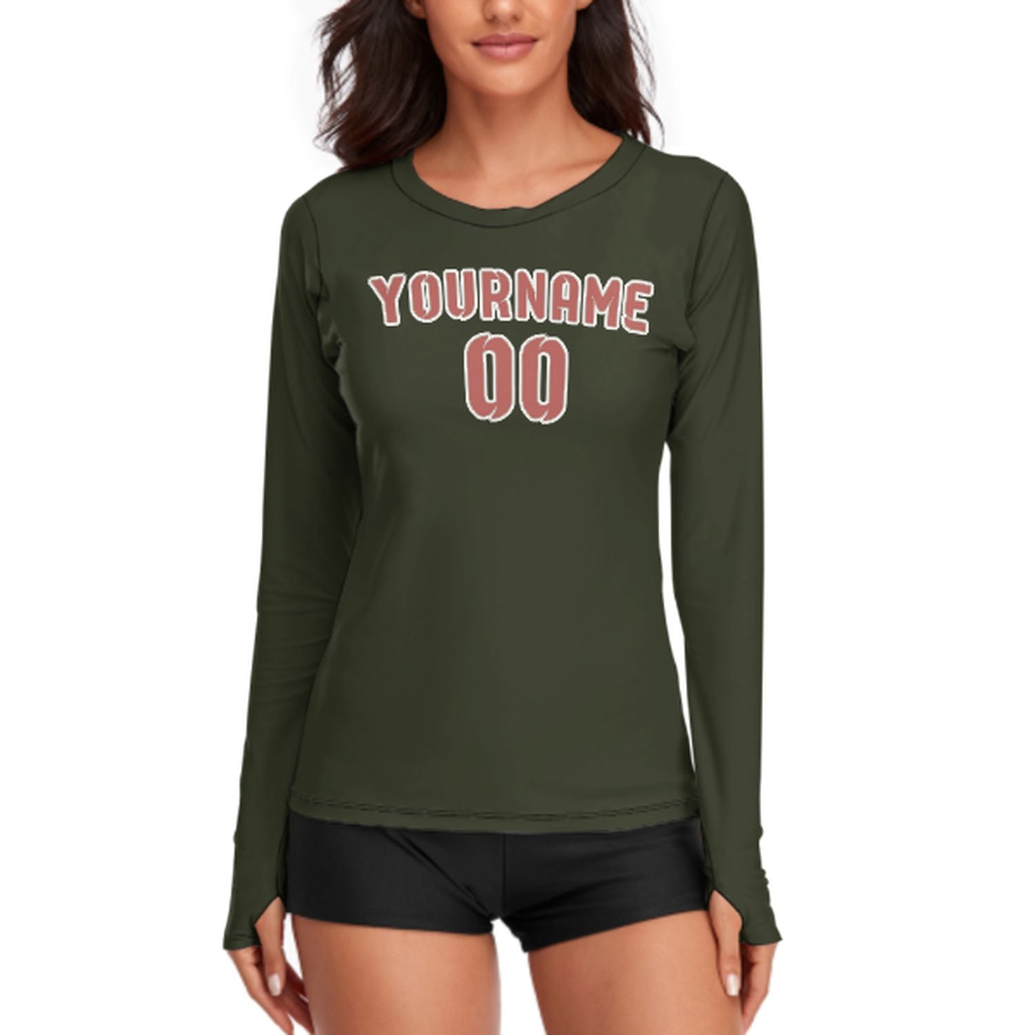 Maßgeschneidertes Dunkles Oliv Kupferrose Damen Langarmshirt