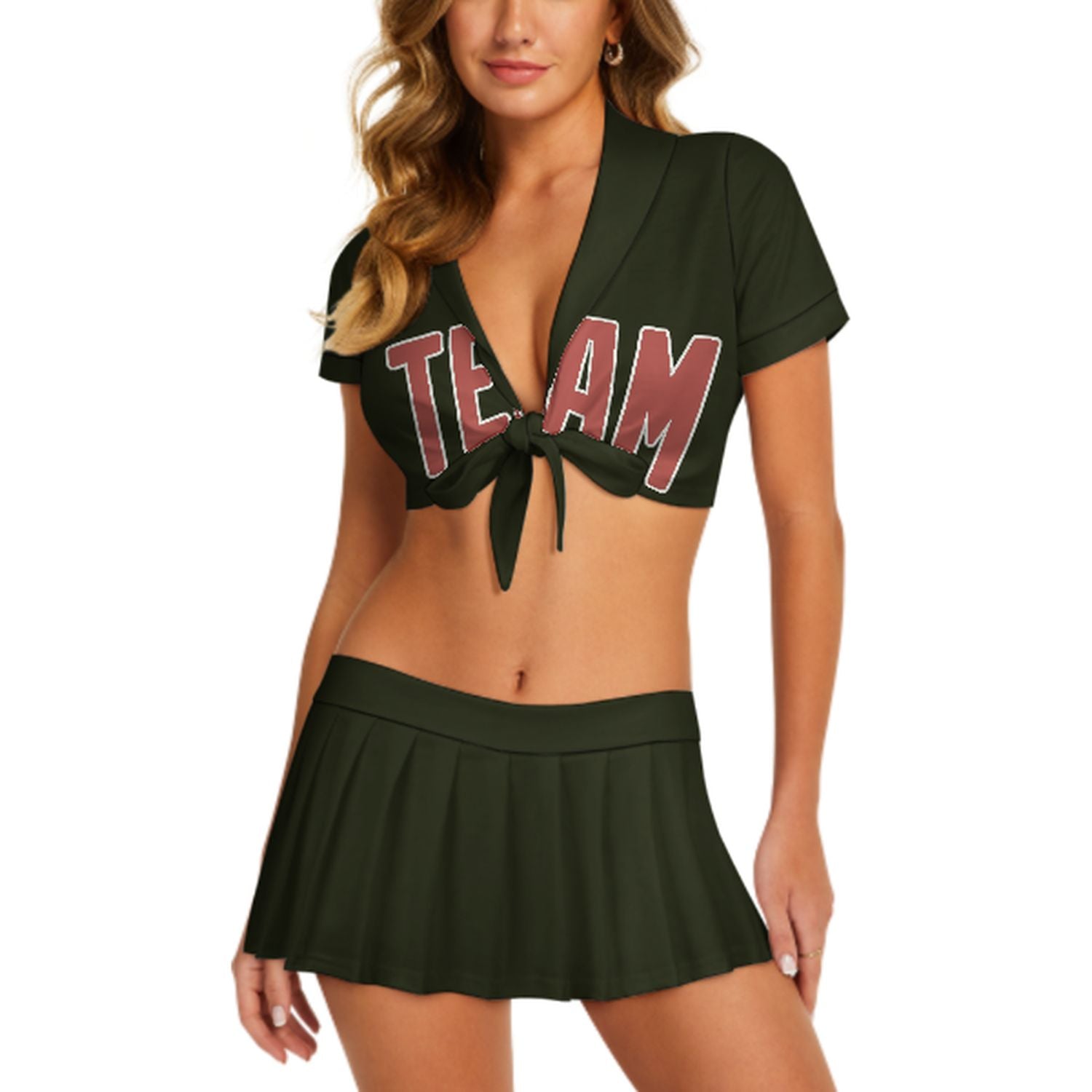 Maßgeschneidertes Dunkles Oliv Kupferrose Cheerleader Outfit Set