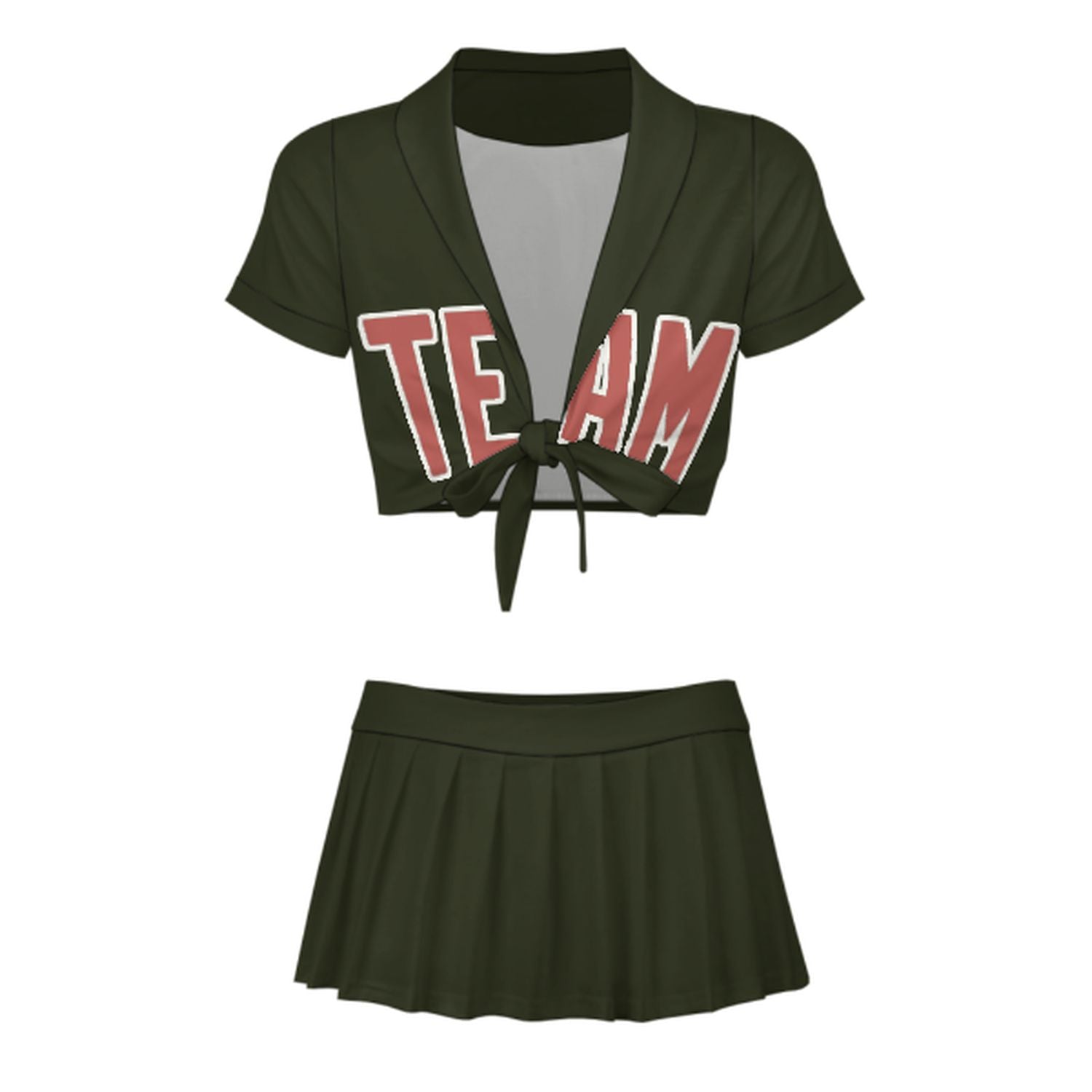Maßgeschneidertes Dunkles Oliv Kupferrose Cheerleader Outfit Set
