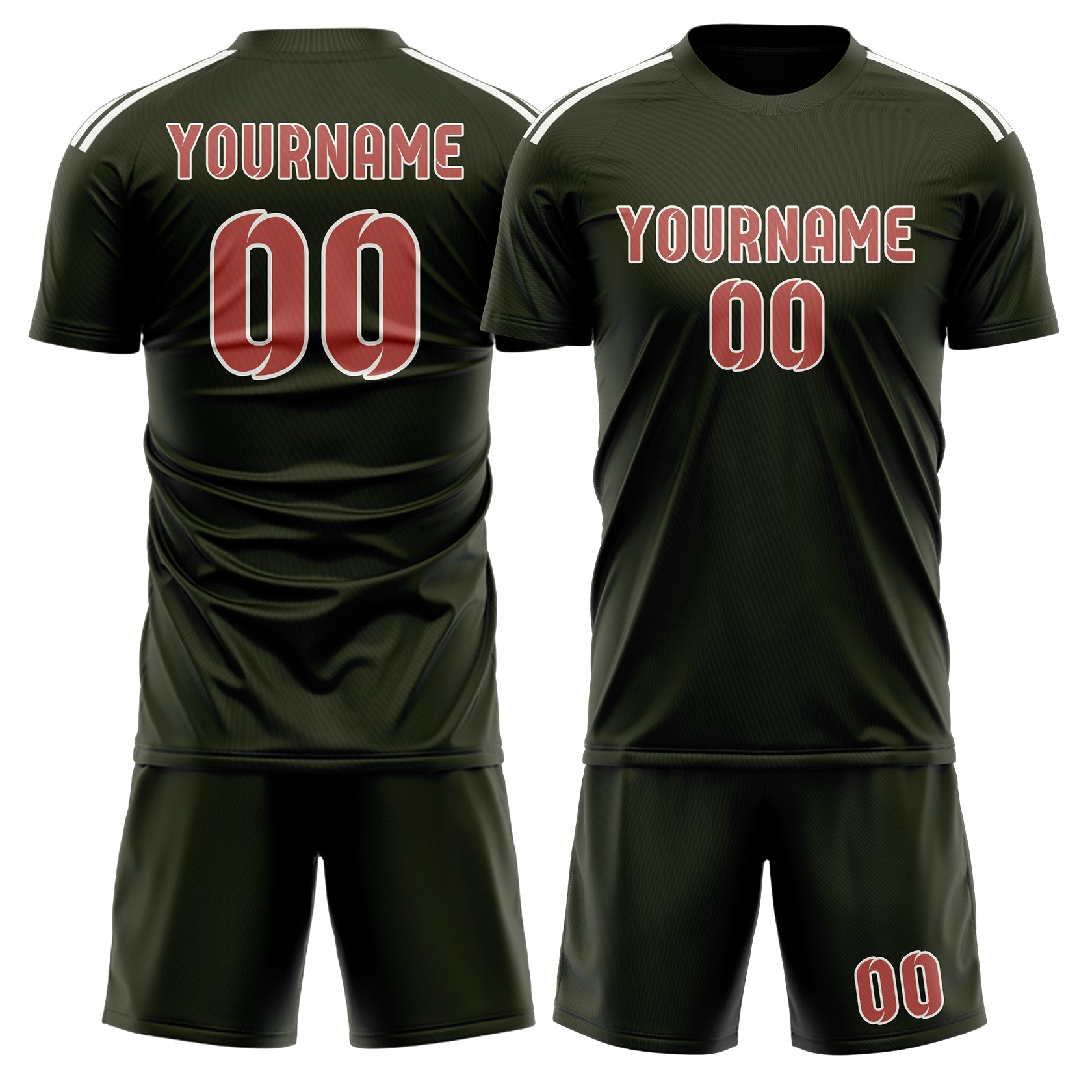 Maßgeschneidertes Professionelles Dunkles Oliv Kupferrose Fußballtrikot-Set