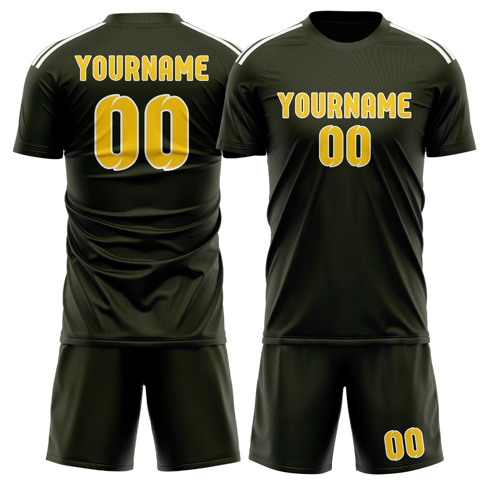 Maßgeschneidertes Professionelles Dunkles Oliv Gold Fußballtrikot-Set