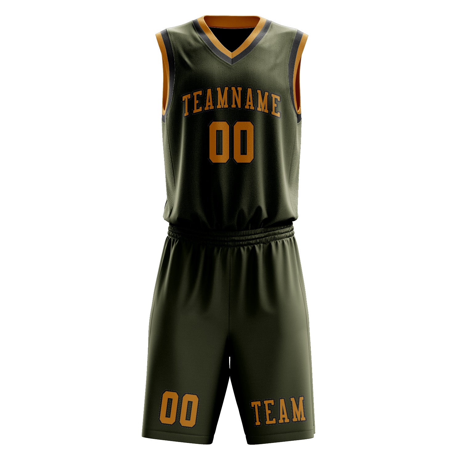 Benutzerdefiniertes Professionelles Dunkles Oliv Gelb Basketballtrikot-Set