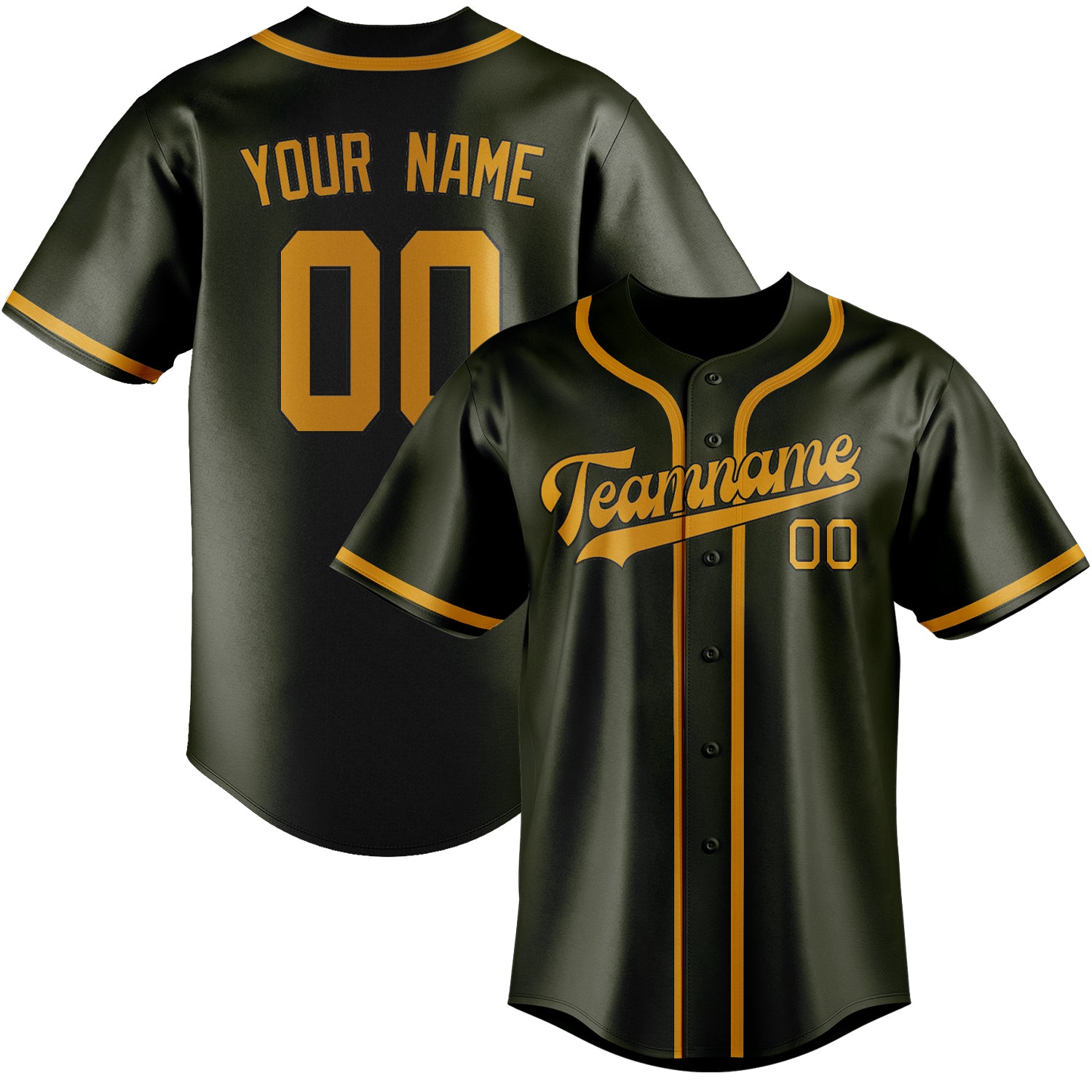 Benutzerdefiniertes Professionelles Dunkles Oliv Gelb Baseballtrikot