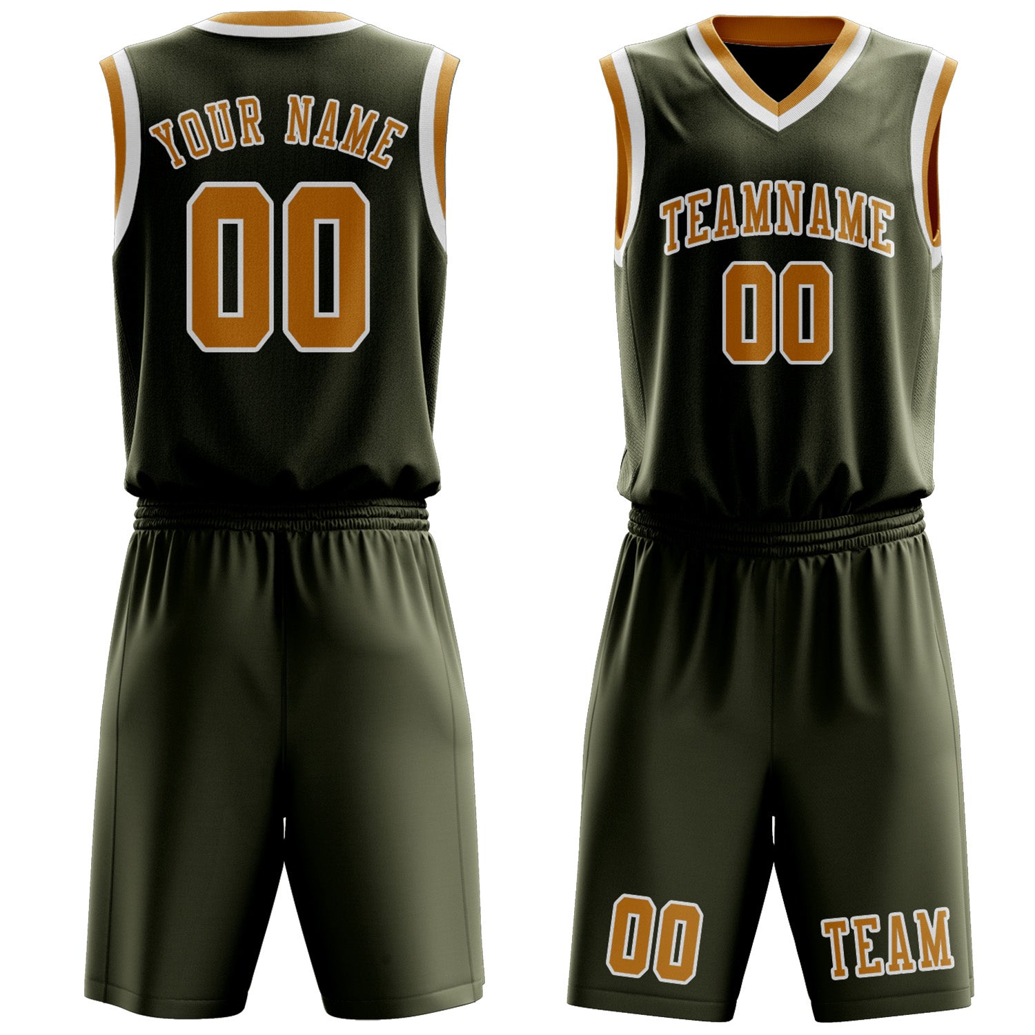Benutzerdefiniertes Professionelles Dunkles Oliv Gelb Basketballtrikot-Set