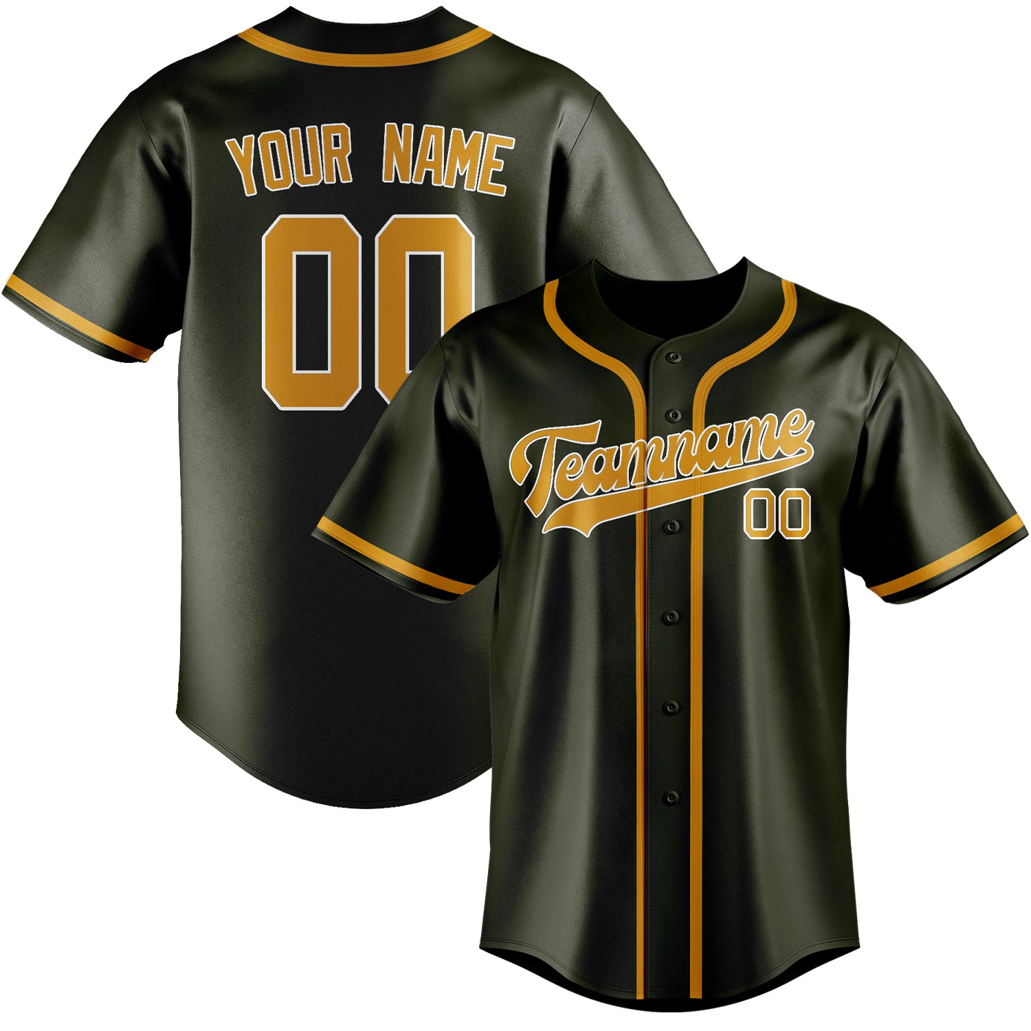 Benutzerdefiniertes Professionelles Dunkles Oliv Gelb Baseballtrikot