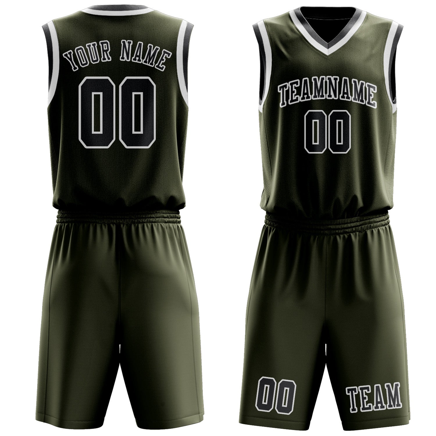 Benutzerdefiniertes Professionelles Dunkles Oliv Dunkelgrau Basketballtrikot-Set