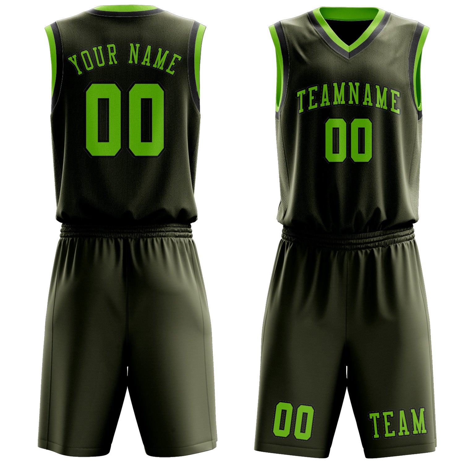 Benutzerdefiniertes Professionelles Dunkles Oliv Smaragdgrün Basketballtrikot-Set