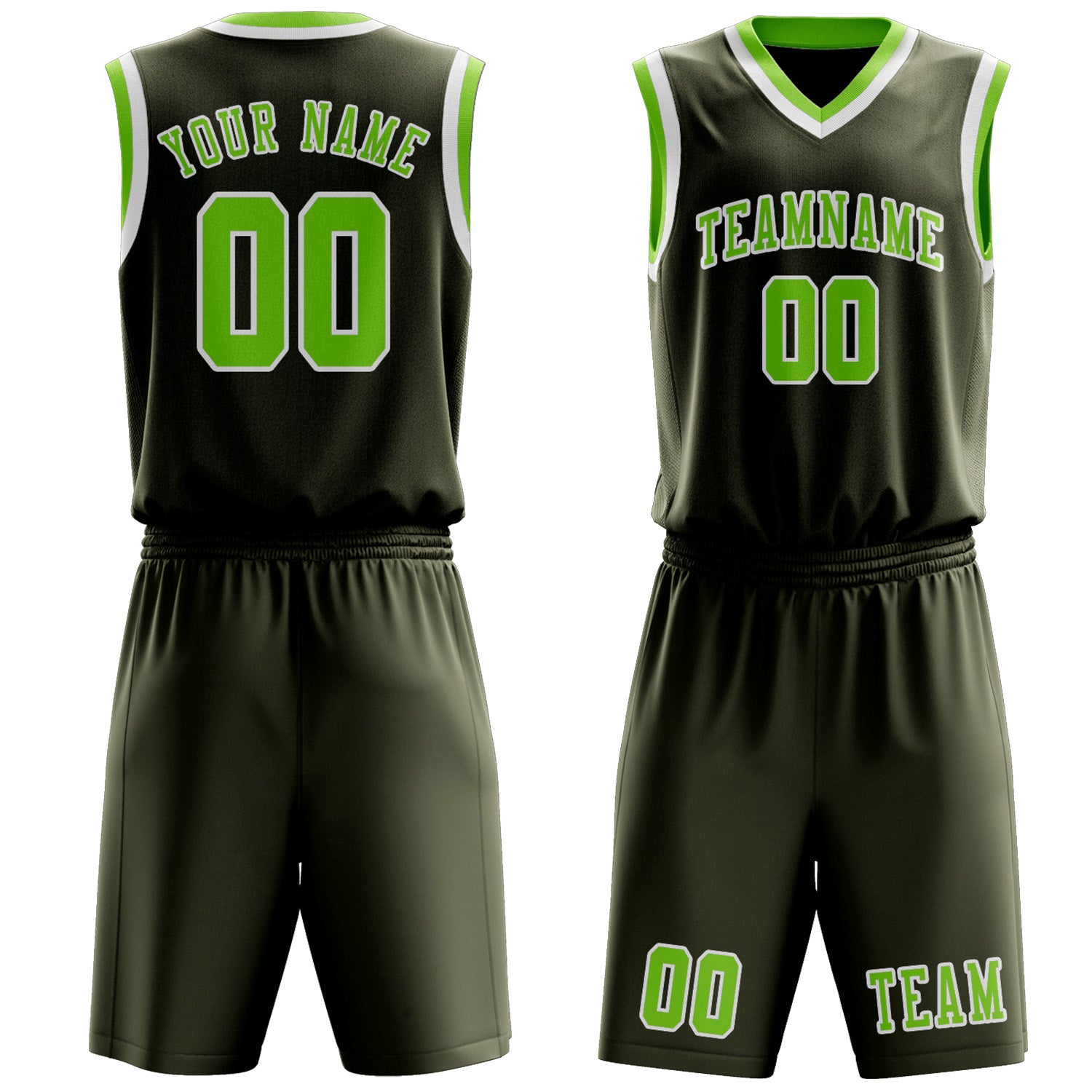 Benutzerdefiniertes Professionelles Dunkles Oliv Smaragdgrün Basketballtrikot-Set
