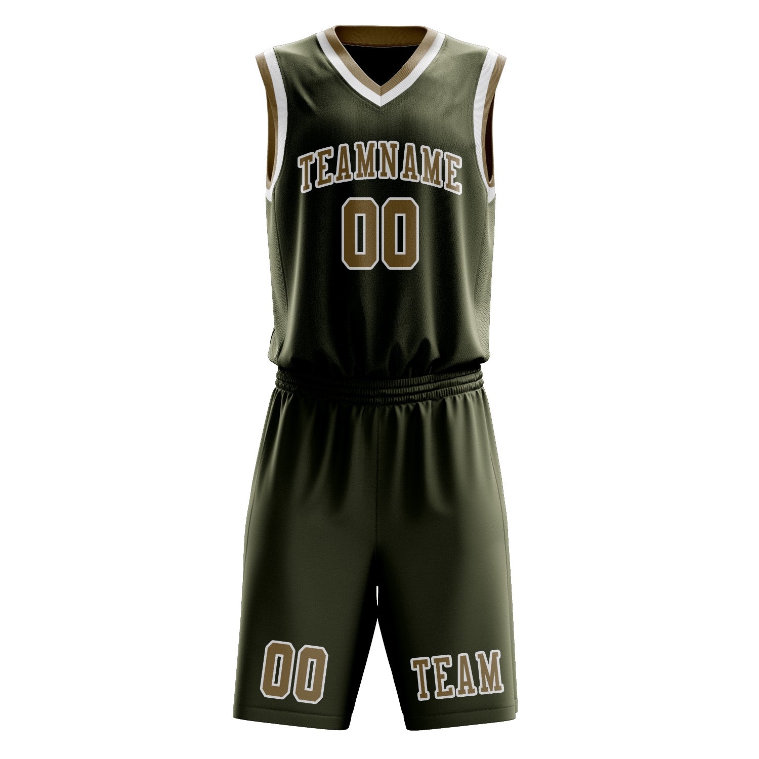 Benutzerdefiniertes Professionelles Dunkles Oliv Hellkhaki Basketballtrikot-Set
