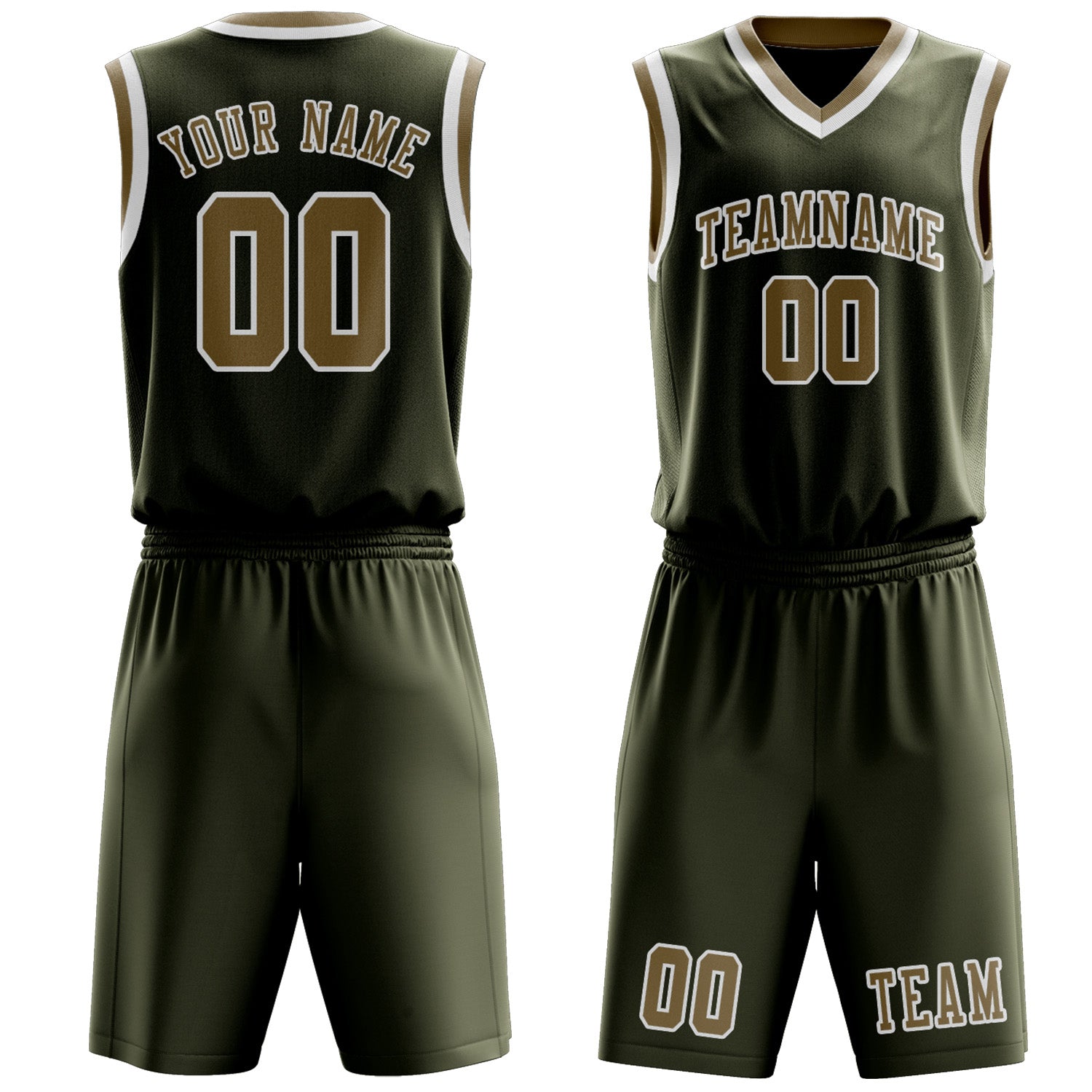 Benutzerdefiniertes Professionelles Dunkles Oliv Hellkhaki Basketballtrikot-Set