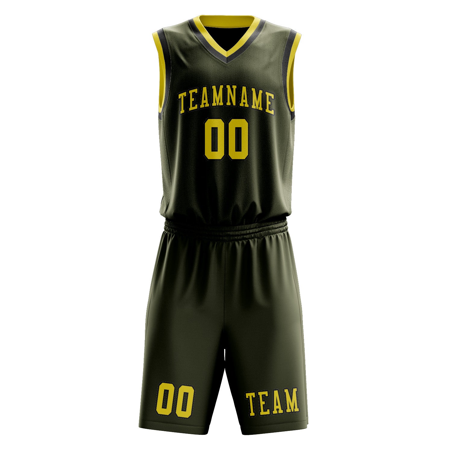 Benutzerdefiniertes Professionelles Dunkles Oliv Blassgelb Basketballtrikot-Set