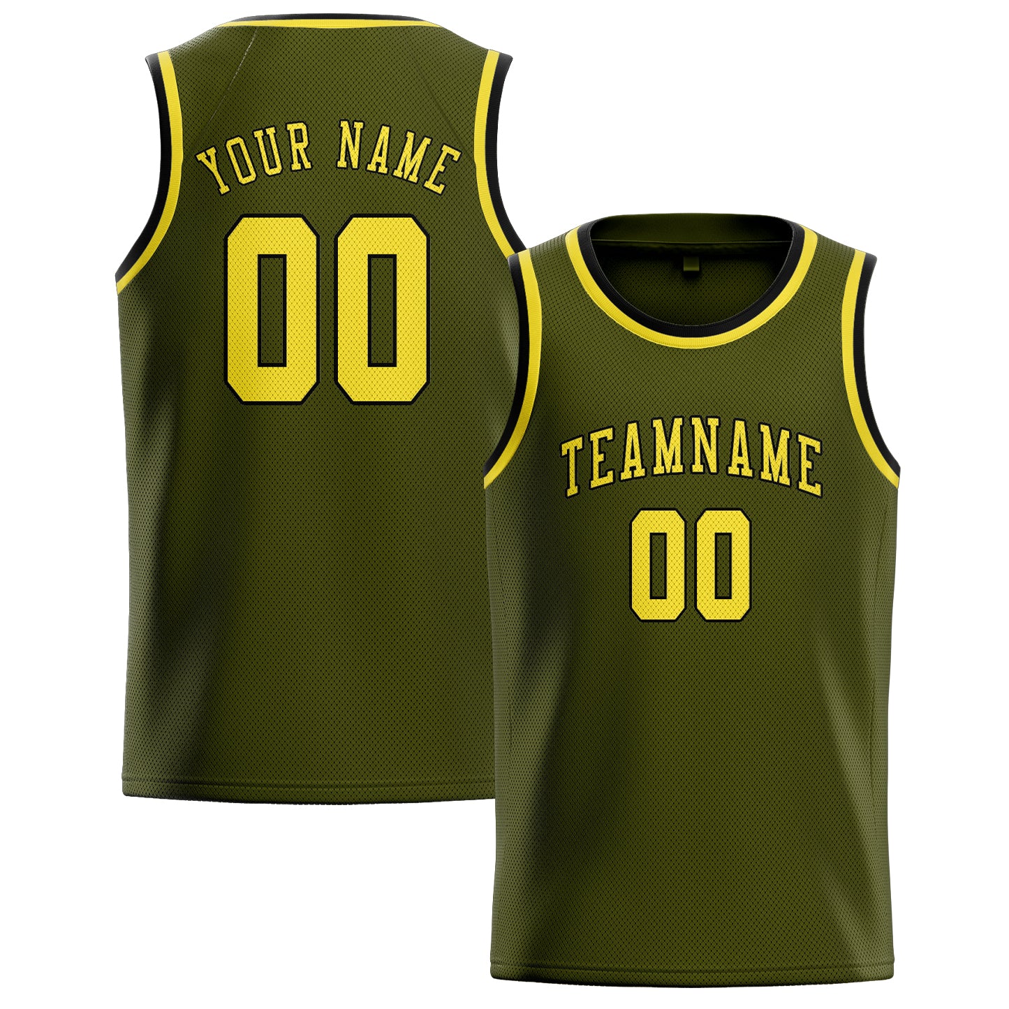 Benutzerdefiniertes Professionelles Dunkles Oliv Blassgelb Basketballtrikot