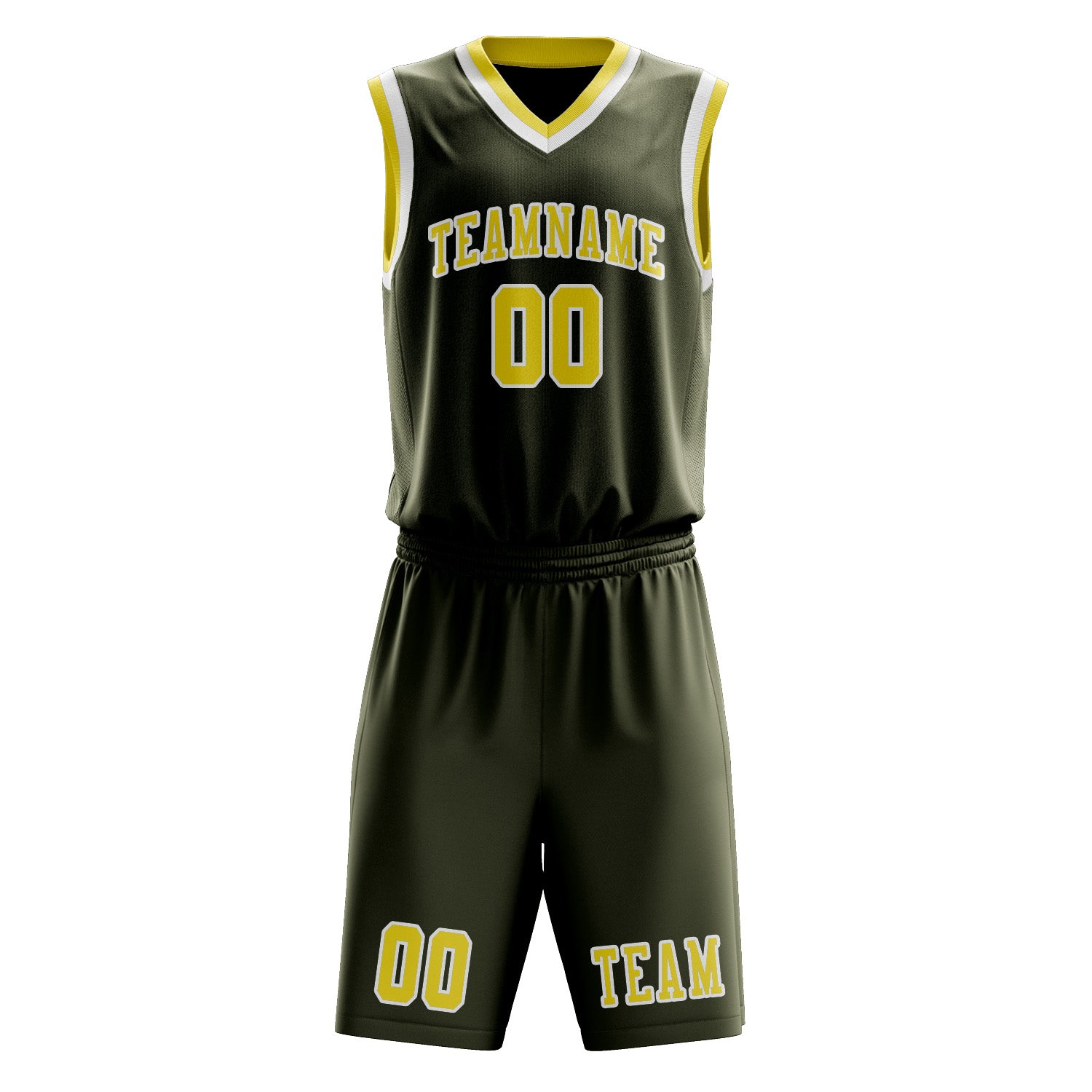 Benutzerdefiniertes Professionelles Dunkles Oliv Blassgelb Basketballtrikot-Set