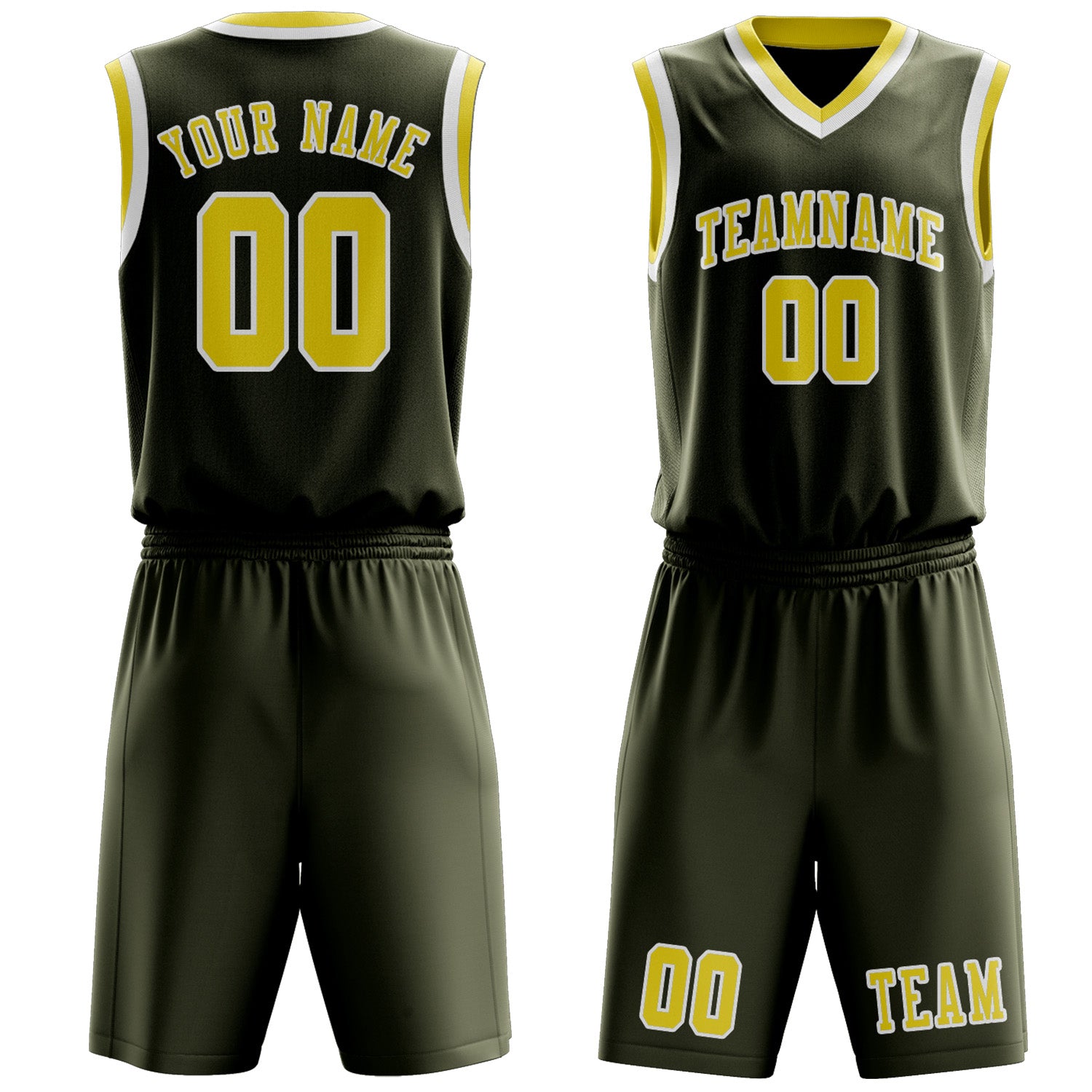 Benutzerdefiniertes Professionelles Dunkles Oliv Blassgelb Basketballtrikot-Set