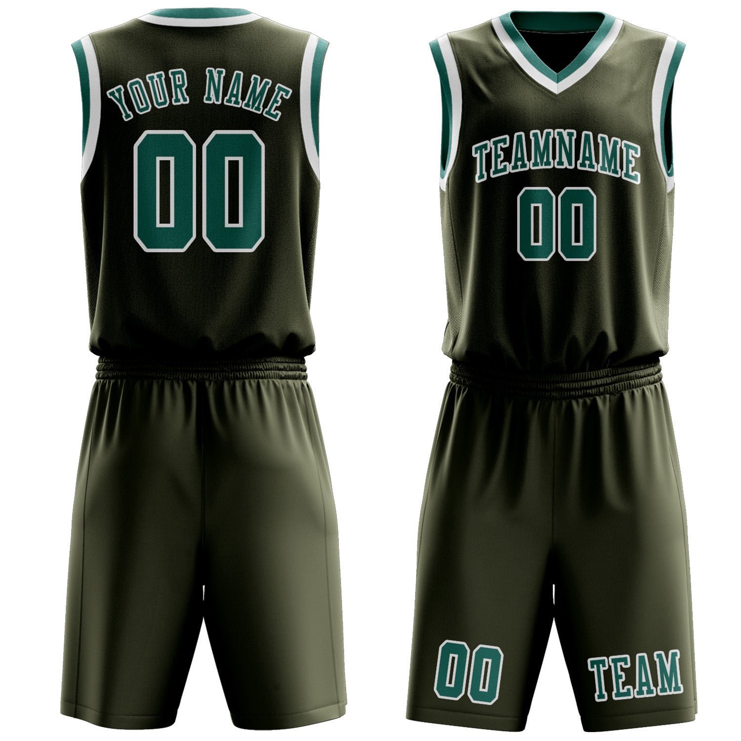 Benutzerdefiniertes Professionelles Dunkles Oliv Blaugrün Basketballtrikot-Set