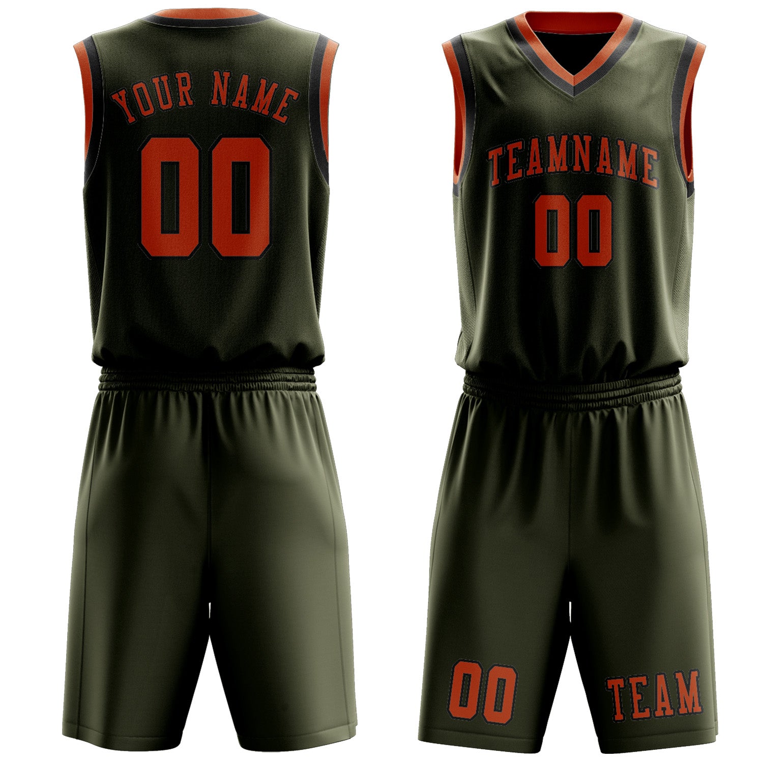Benutzerdefiniertes Professionelles Dunkles Oliv Orange Basketballtrikot-Set